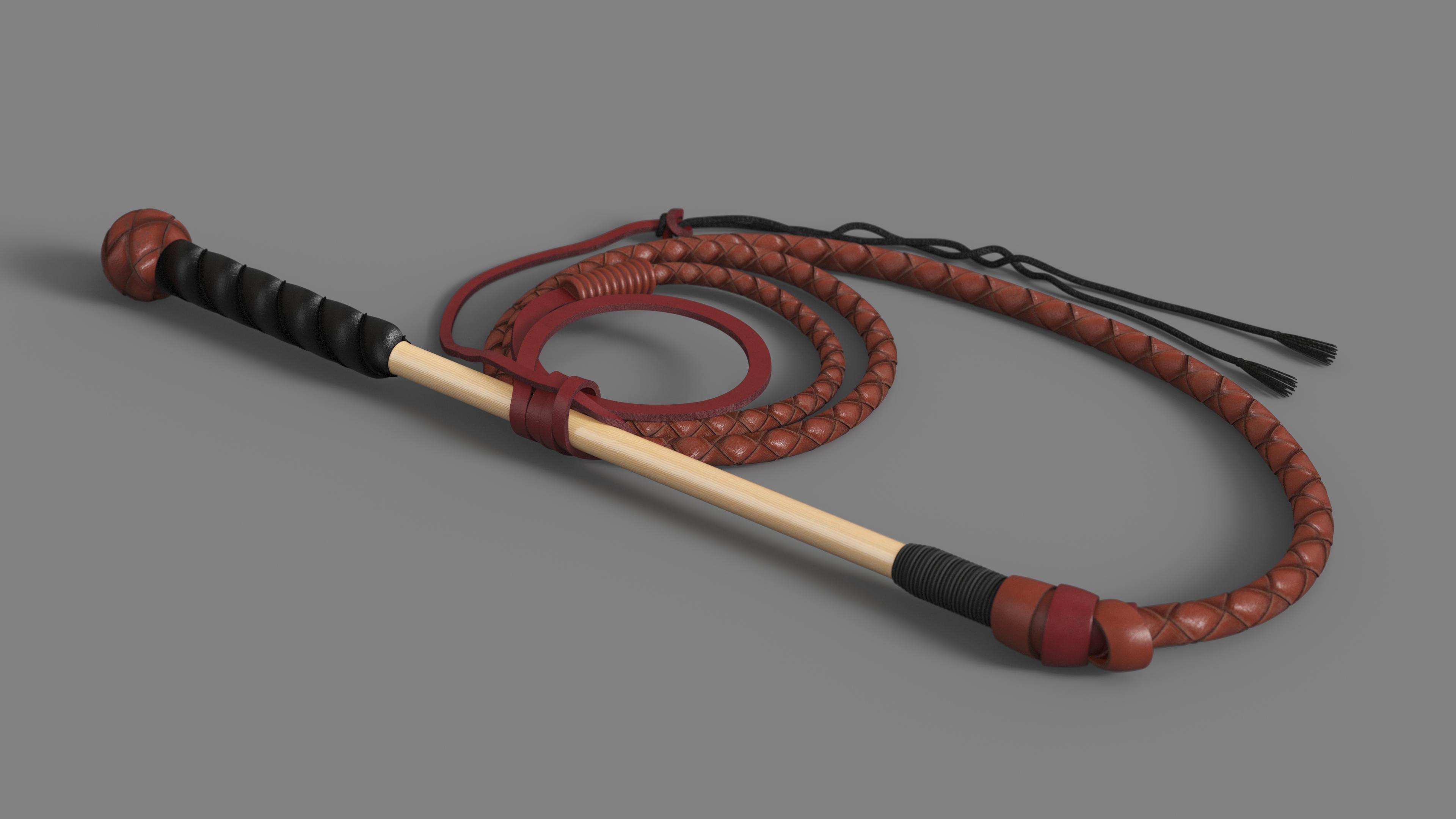 Leather Whip Braided Brown Rigged for Cinema 4D 3D
