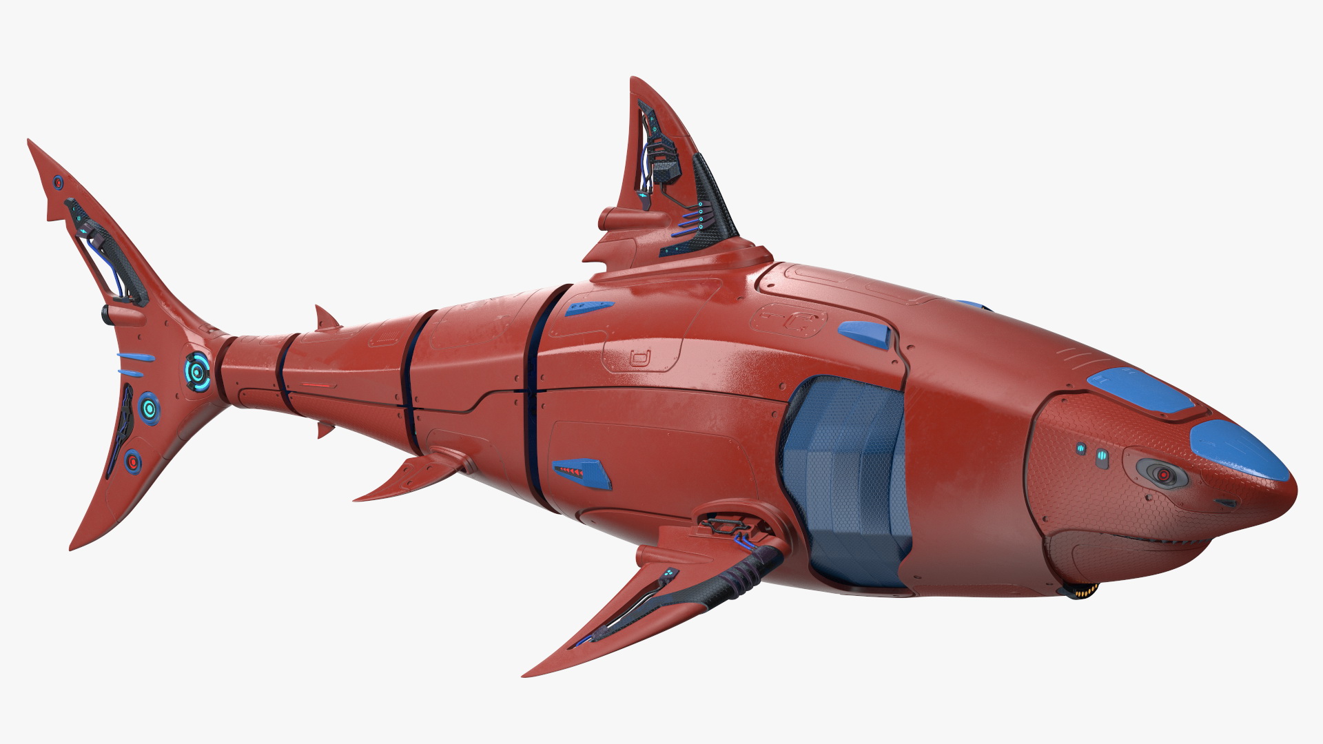 Sci Fi Shark Robot Red 3D