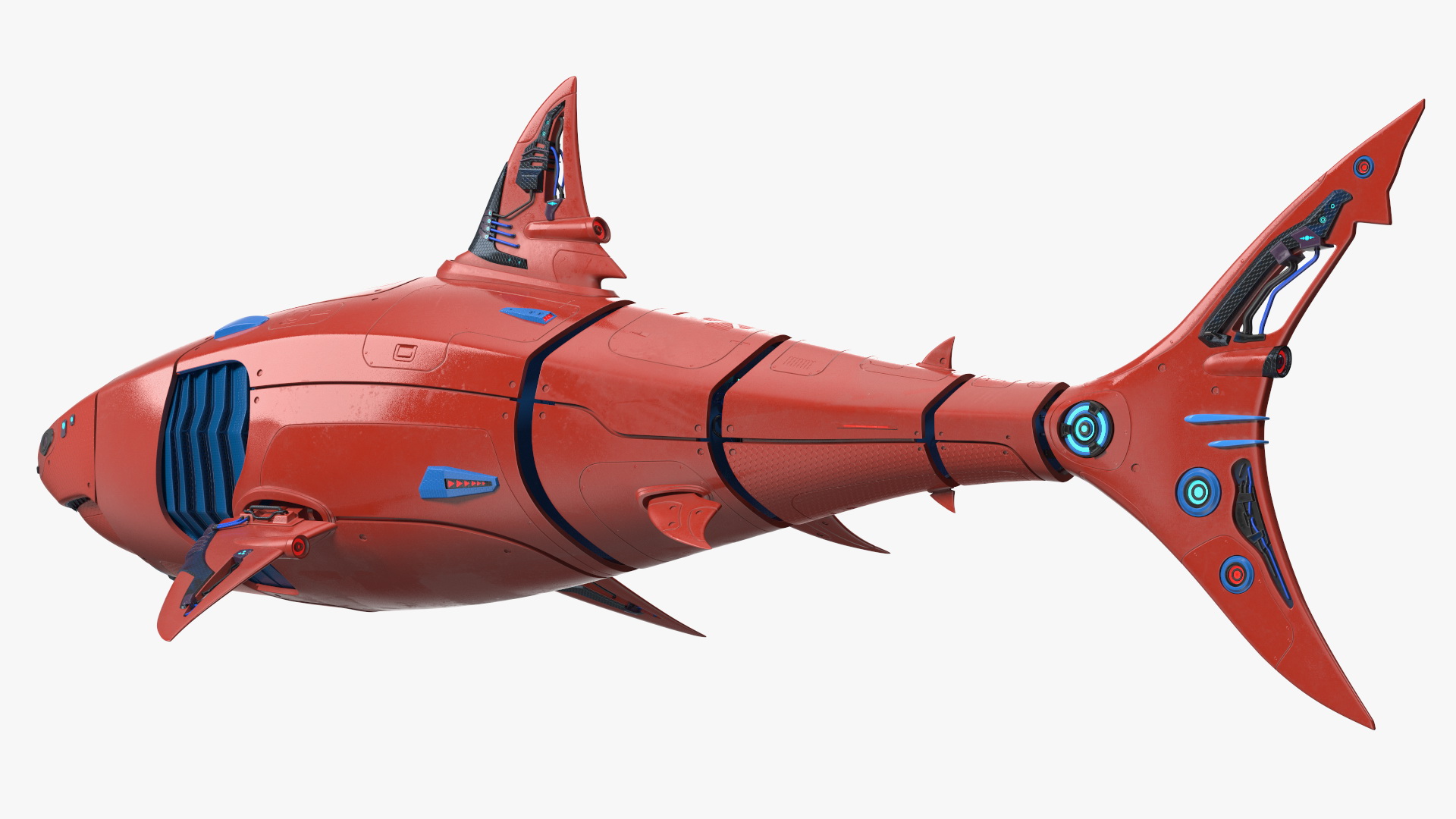 Sci Fi Shark Robot Red 3D