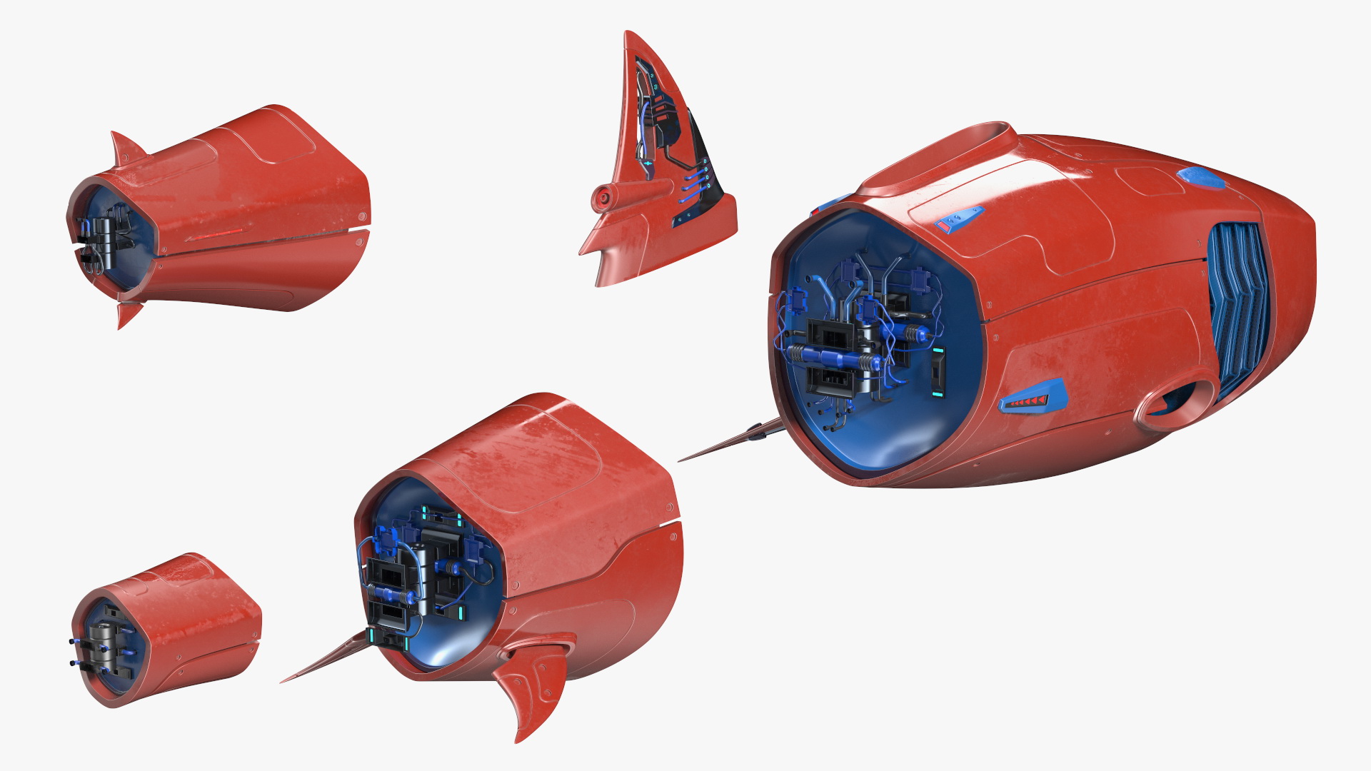 Sci Fi Shark Robot Red 3D