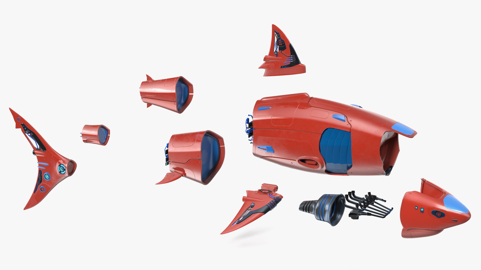 Sci Fi Shark Robot Red 3D