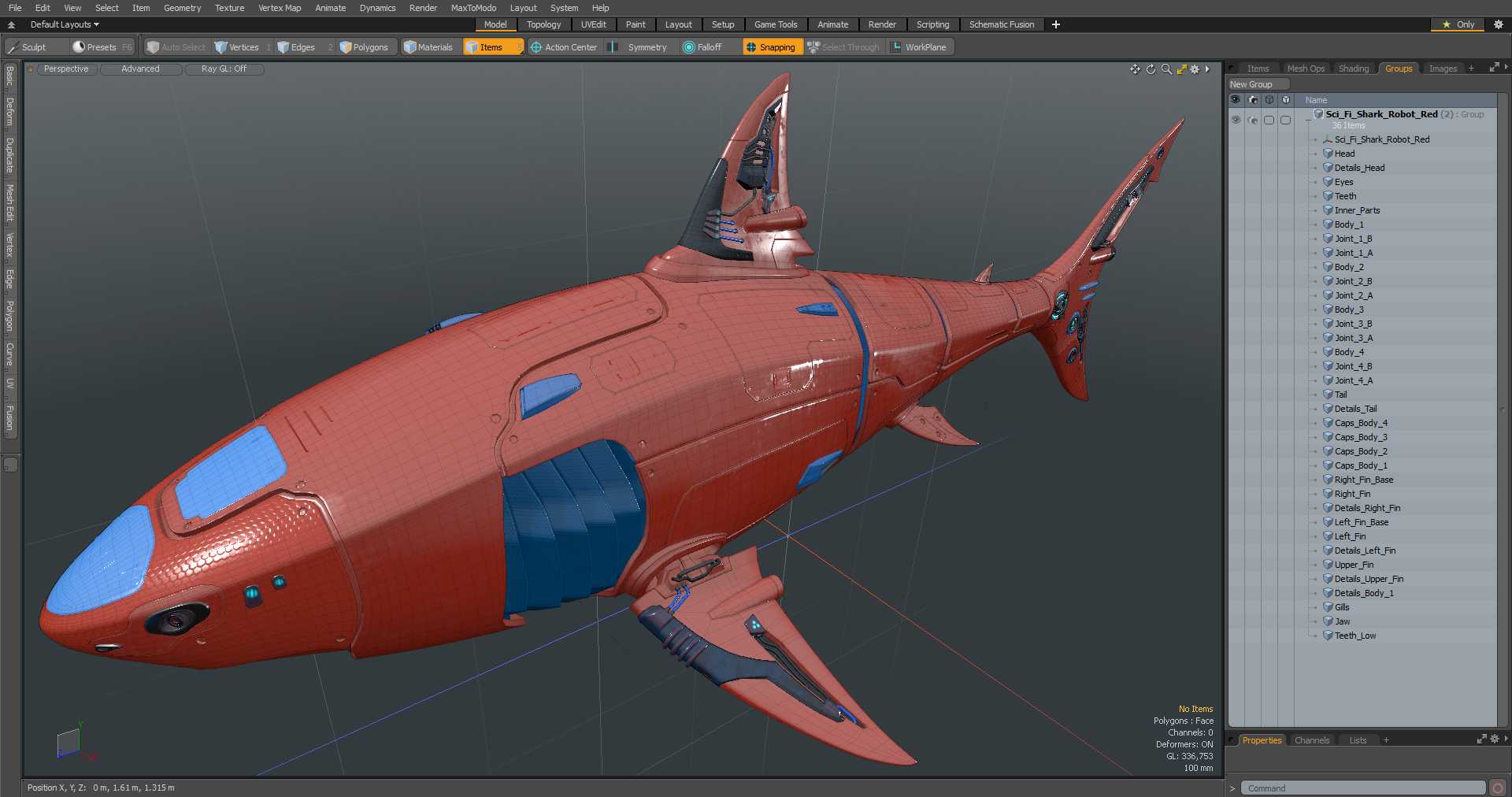 Sci Fi Shark Robot Red 3D
