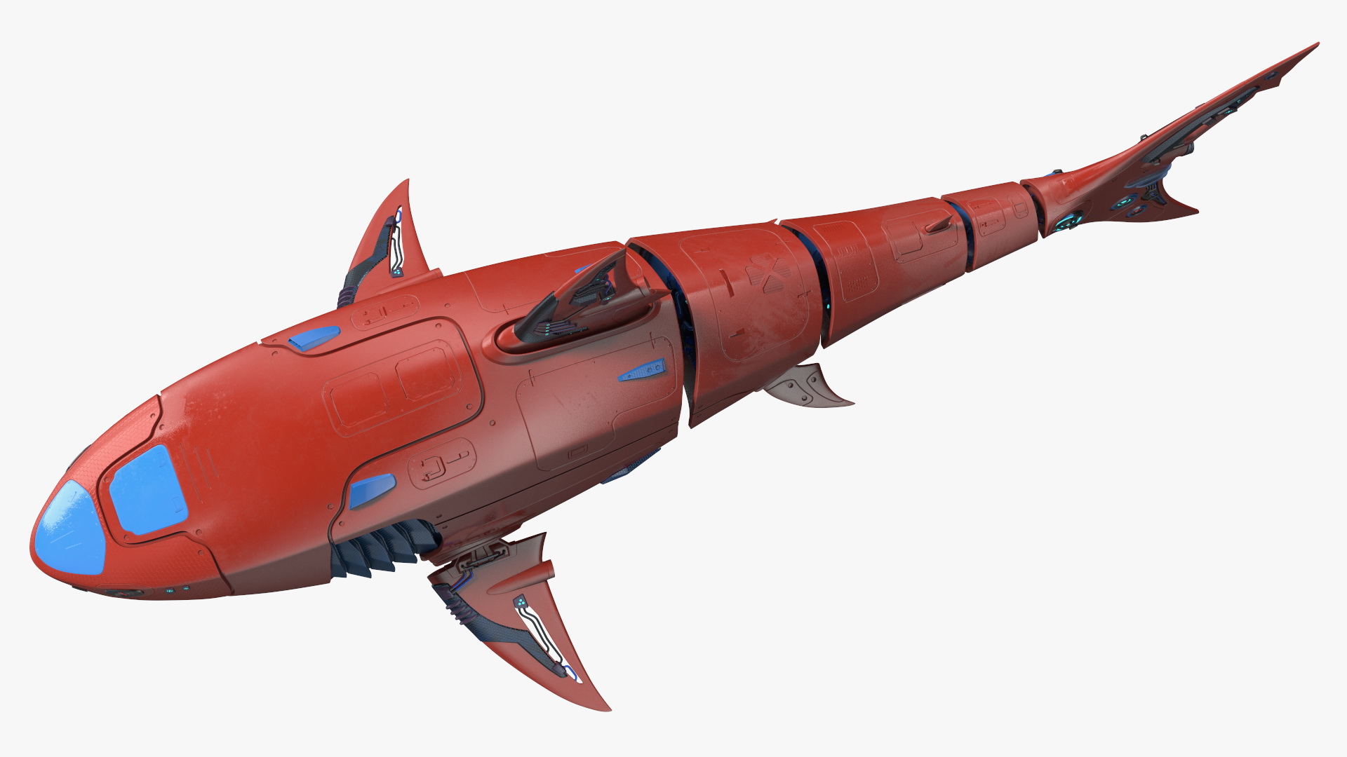 Sci Fi Shark Robot Red 3D