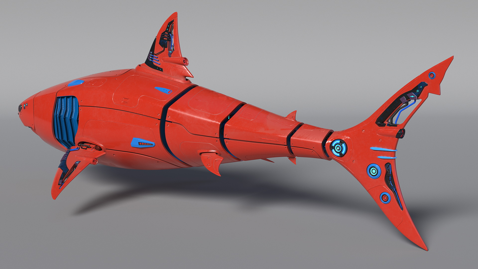 Sci Fi Shark Robot Red 3D