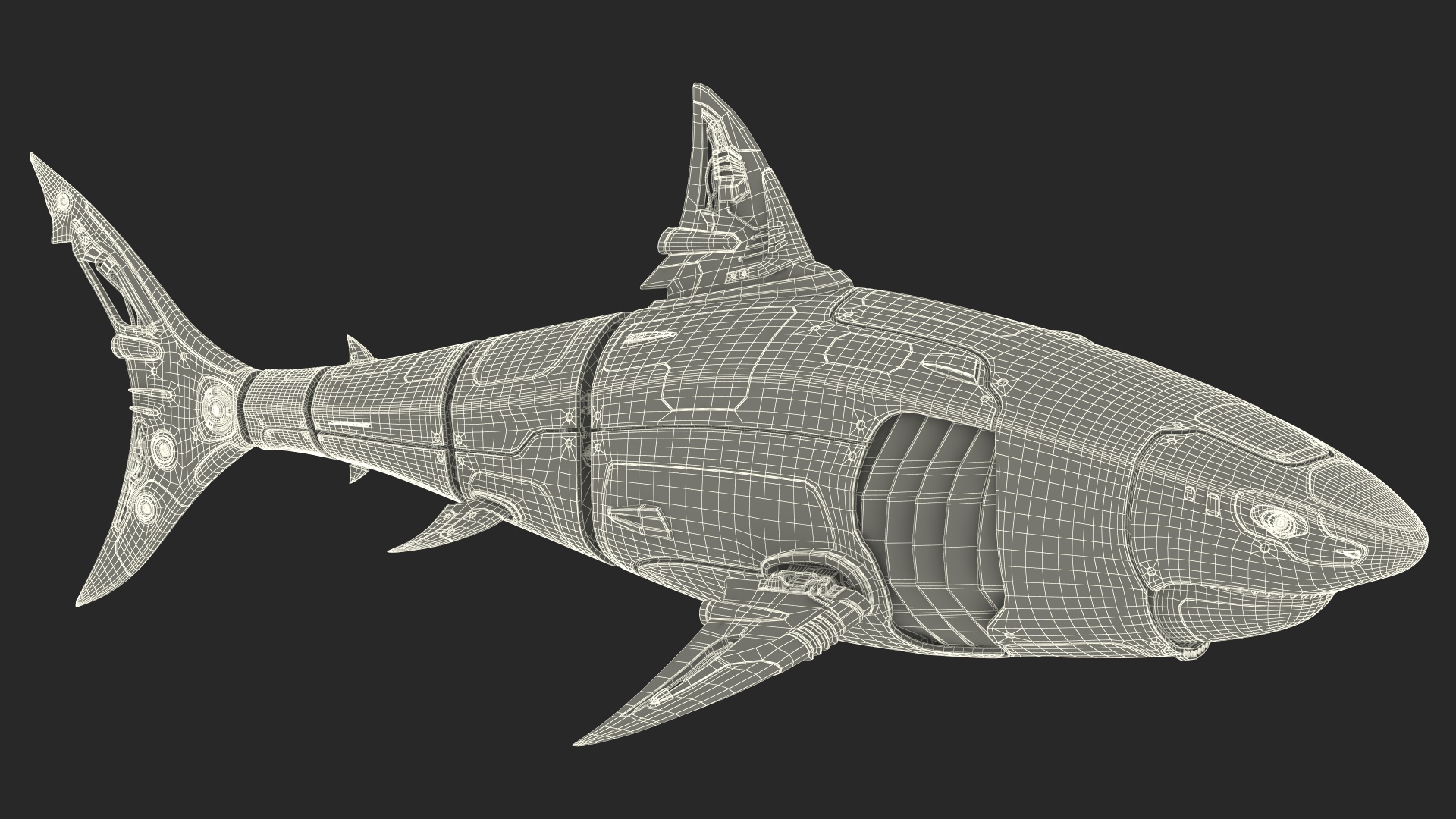 Sci Fi Shark Robot Red 3D