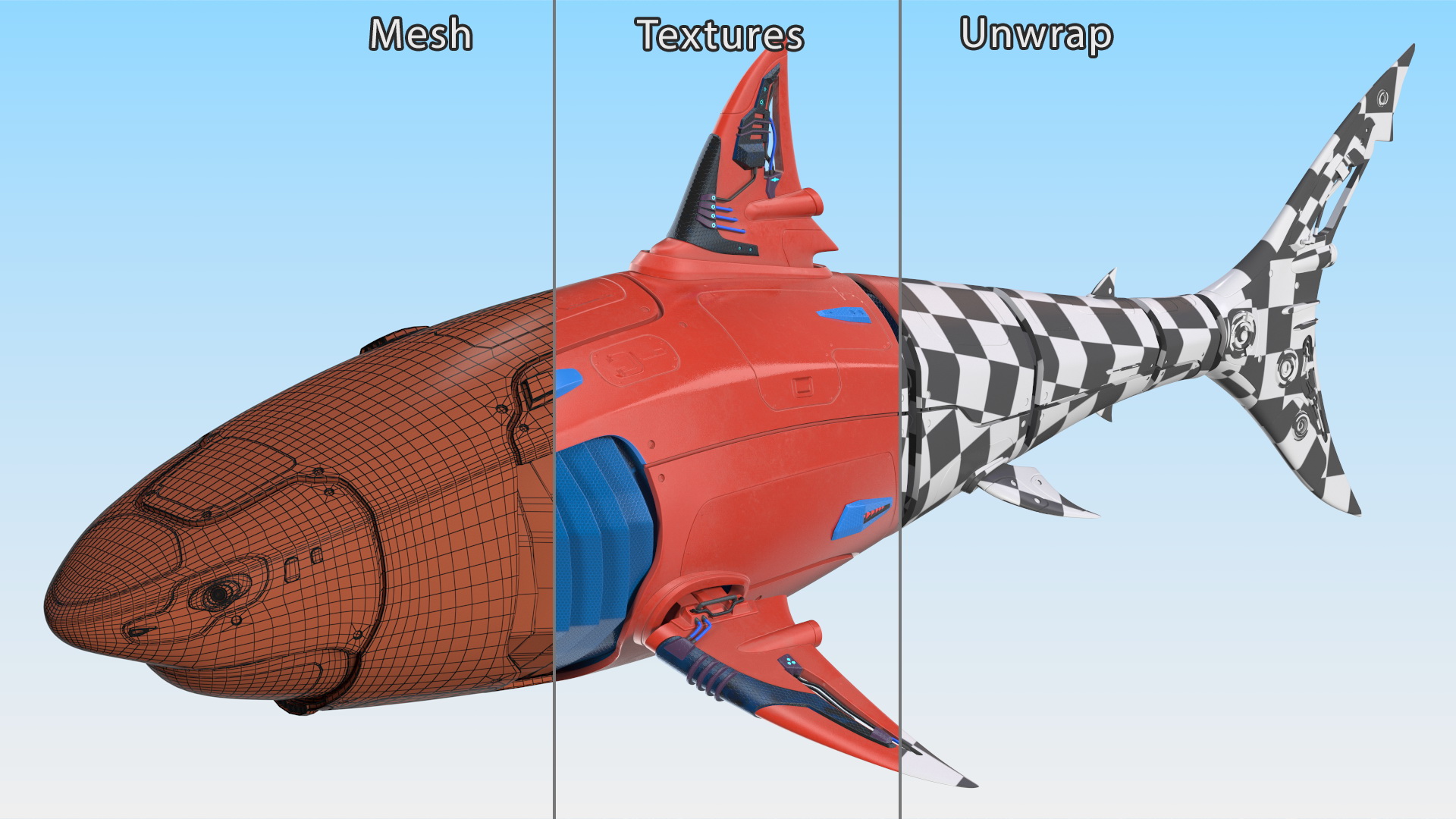 Sci Fi Shark Robot Red 3D