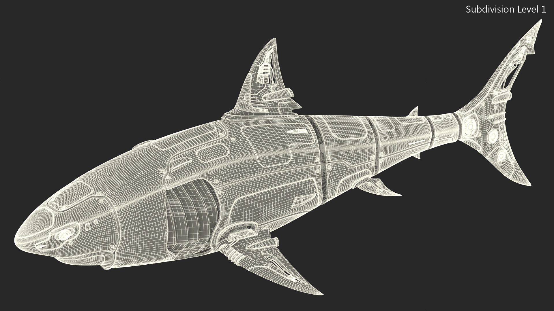 Sci Fi Shark Robot Red 3D