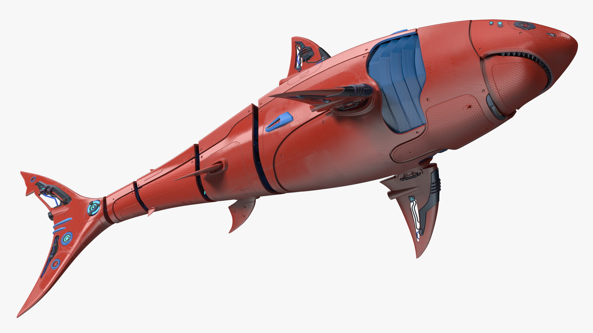 Sci Fi Shark Robot Red 3D