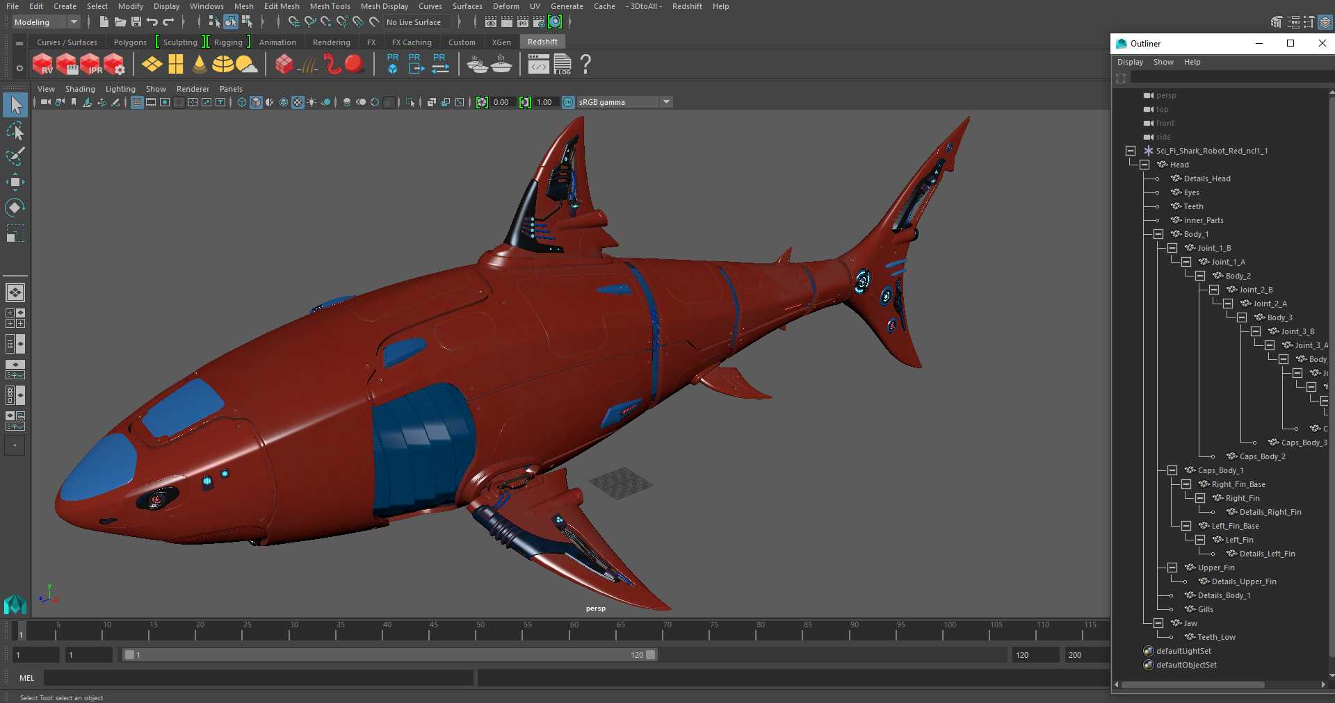 Sci Fi Shark Robot Red 3D