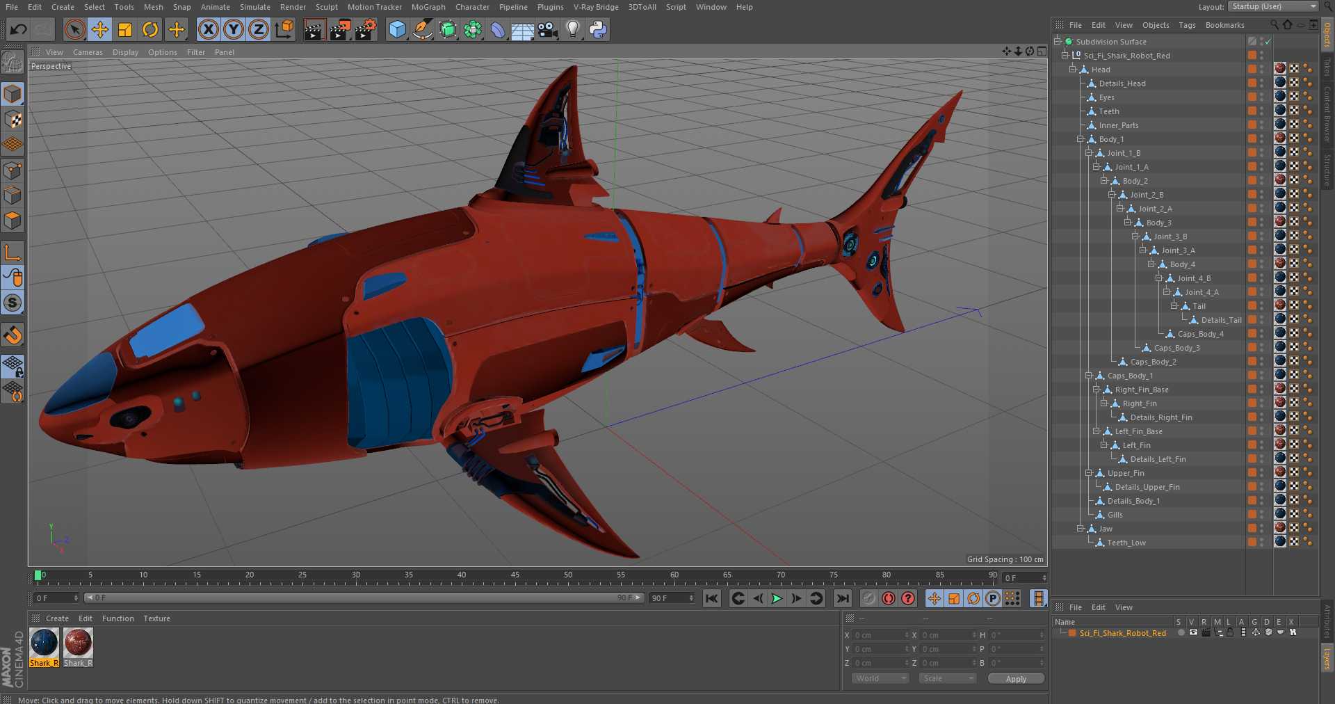 Sci Fi Shark Robot Red 3D