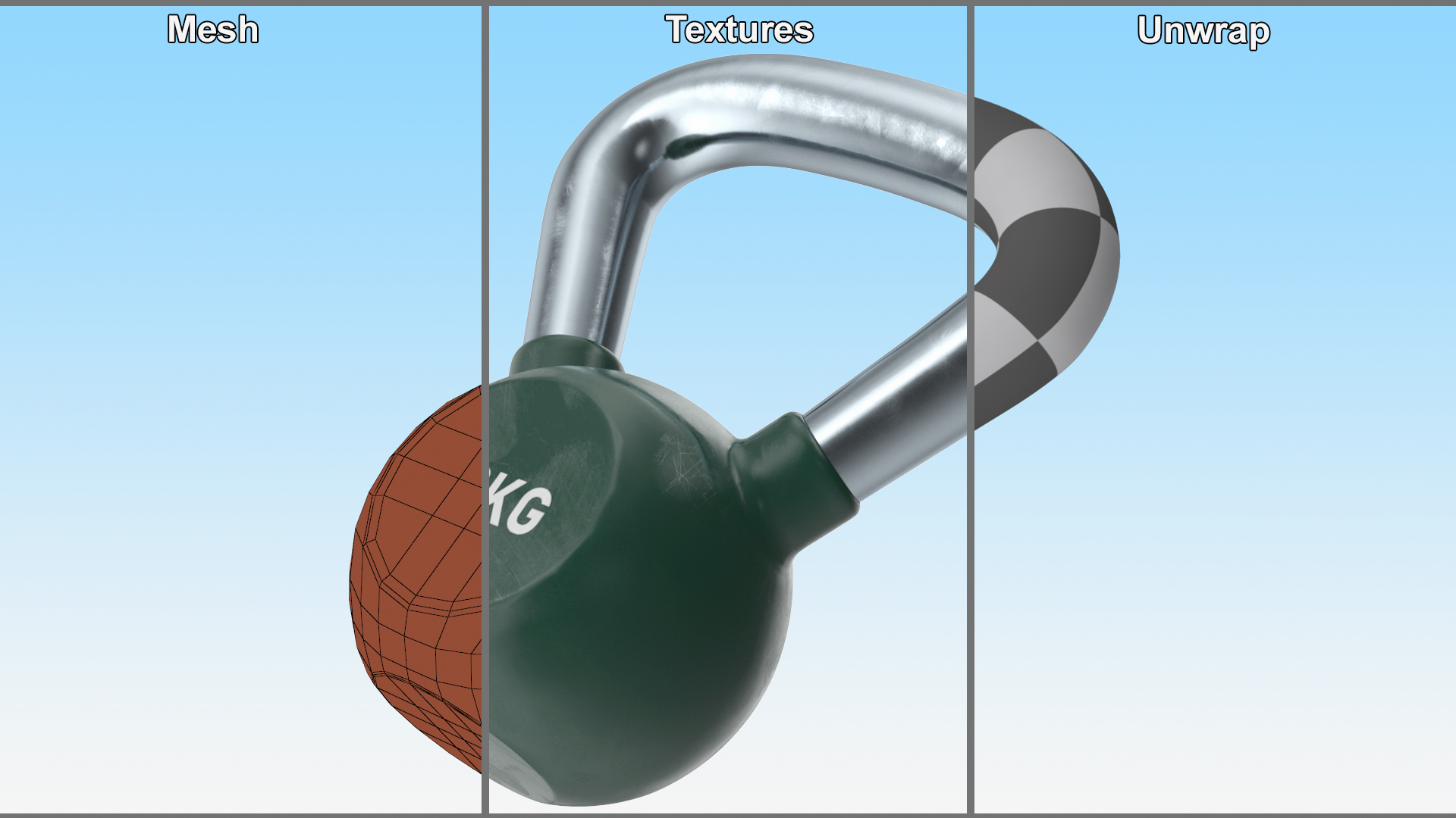 3D Vinyl Coated Cast Iron Kettlebell 12kg model