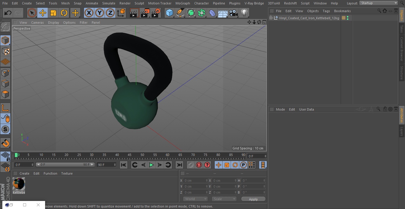 3D Vinyl Coated Cast Iron Kettlebell 12kg model