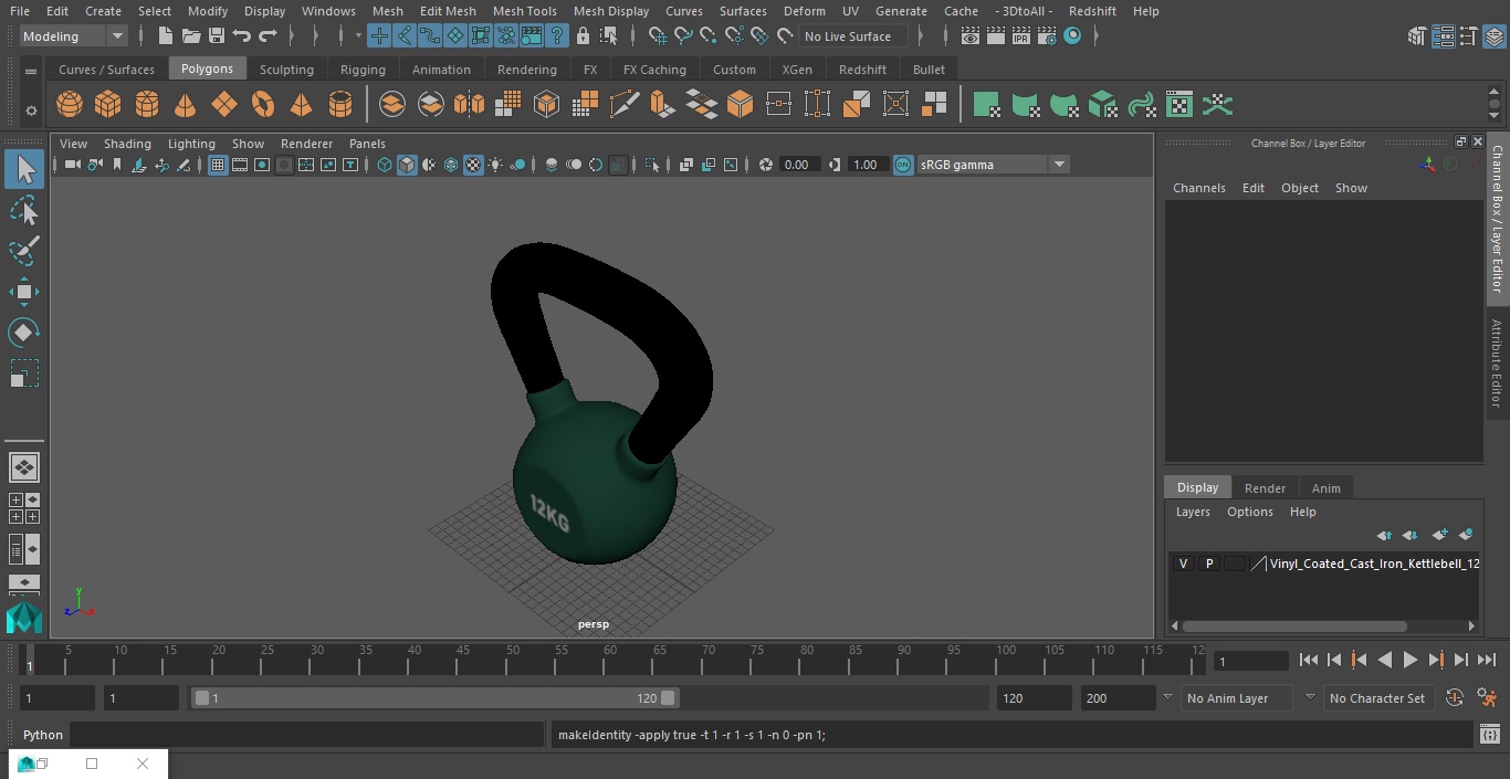 3D Vinyl Coated Cast Iron Kettlebell 12kg model