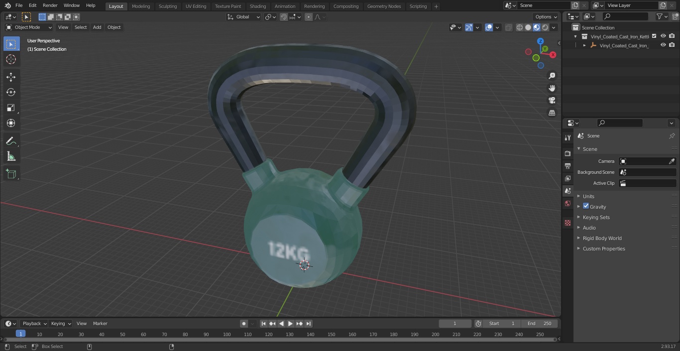 3D Vinyl Coated Cast Iron Kettlebell 12kg model