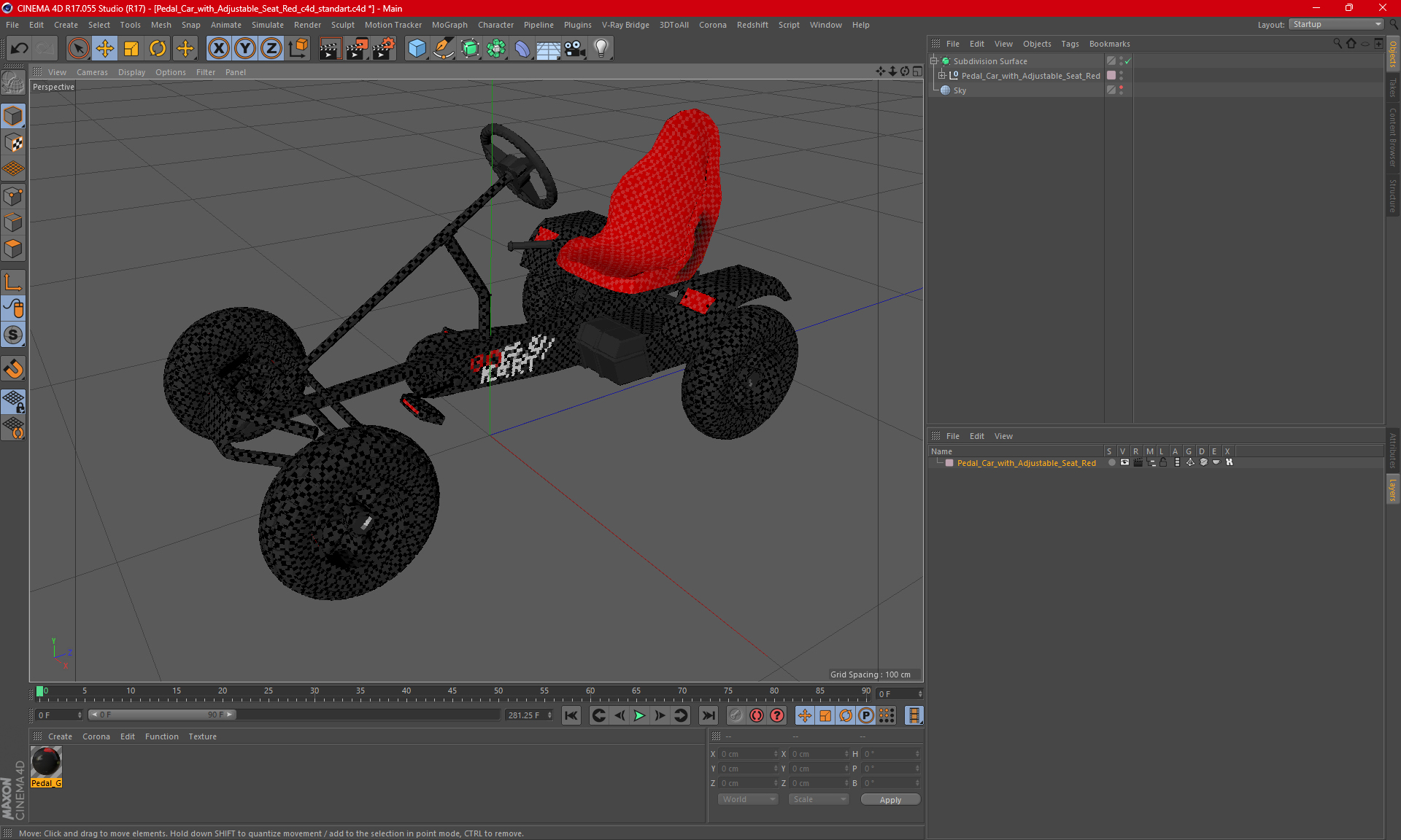 Pedal Car with Adjustable Seat Red 3D model