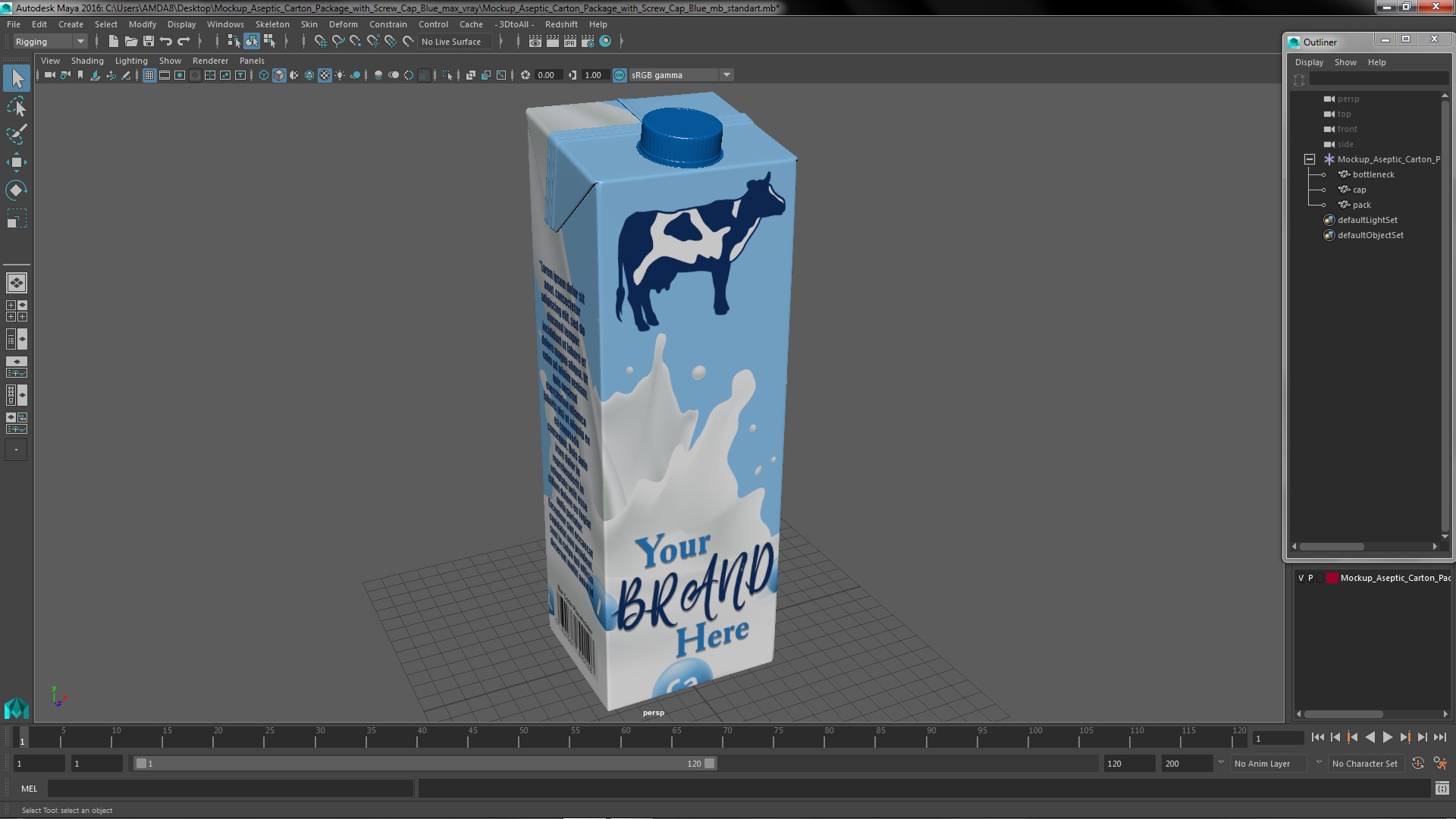 Mockup Aseptic Carton Package with Screw Cap Blue 3D model