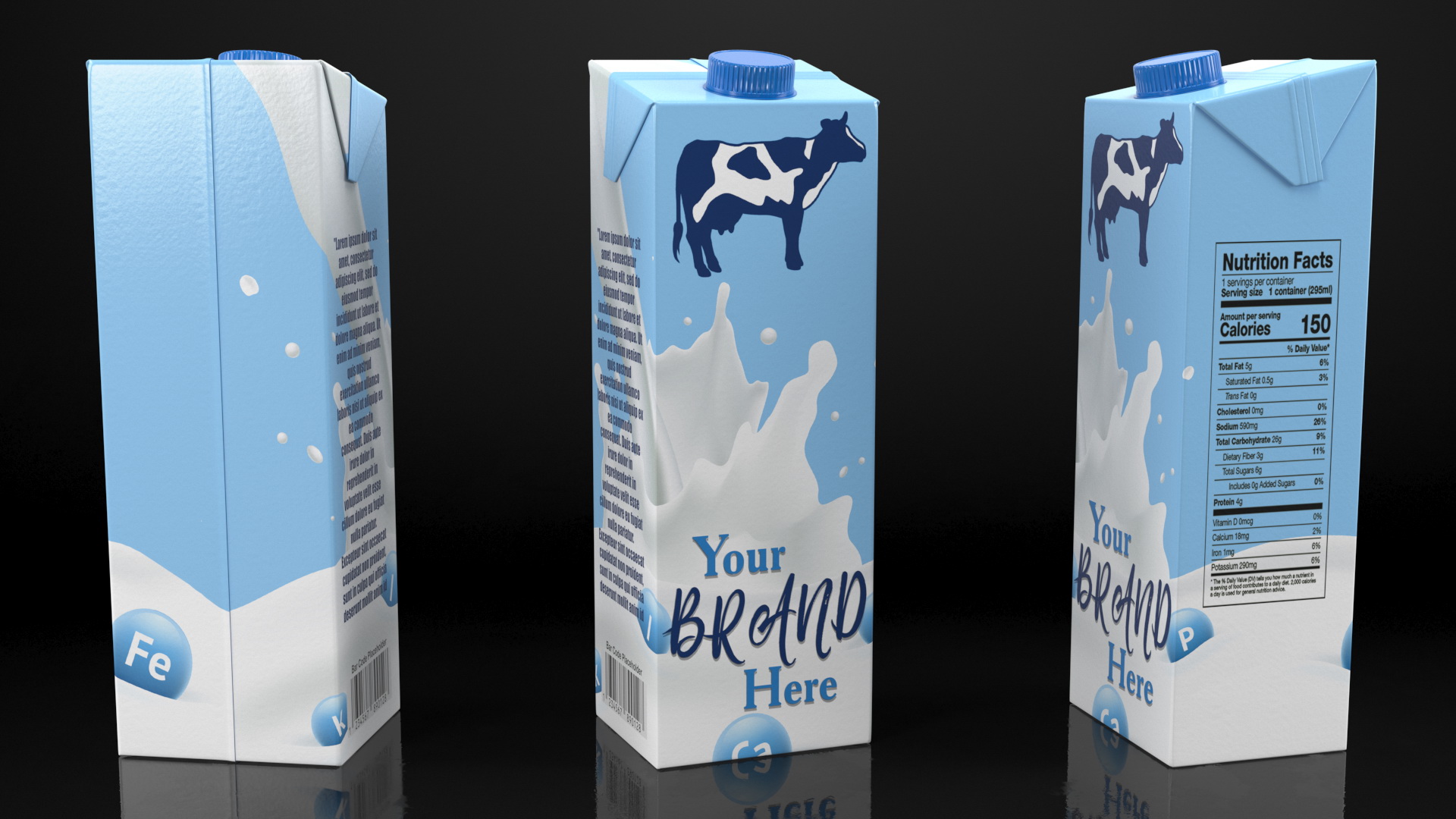 Mockup Aseptic Carton Package with Screw Cap Blue 3D model