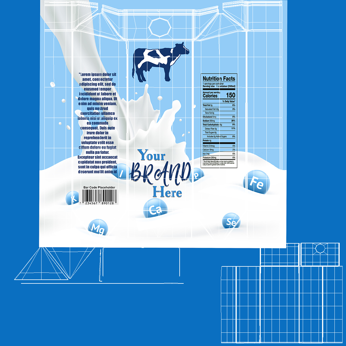 Mockup Aseptic Carton Package with Screw Cap Blue 3D model
