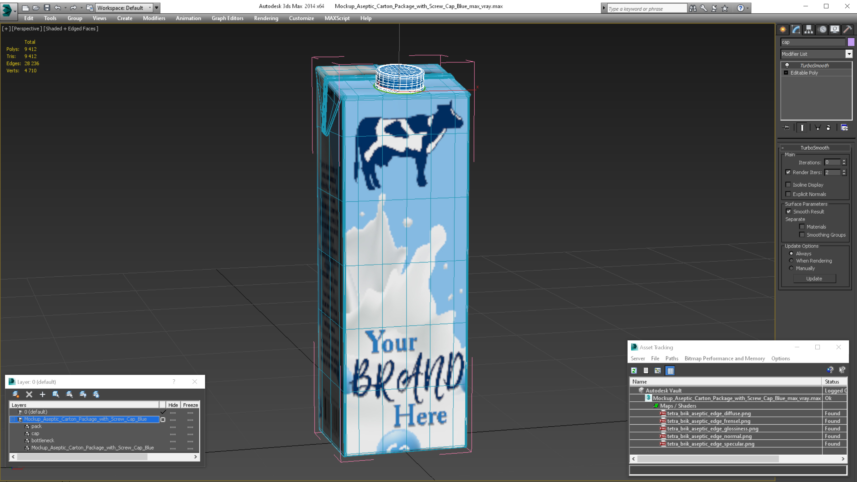 Mockup Aseptic Carton Package with Screw Cap Blue 3D model