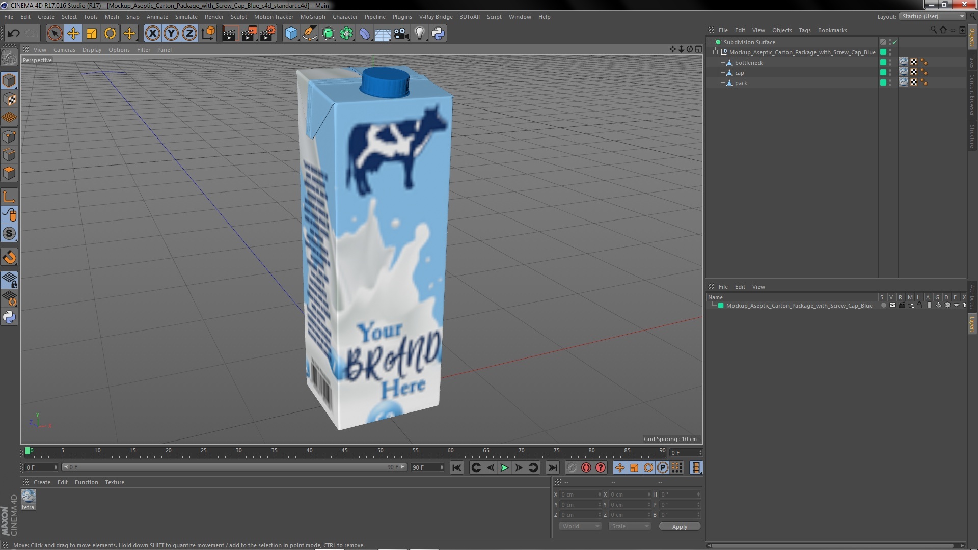 Mockup Aseptic Carton Package with Screw Cap Blue 3D model