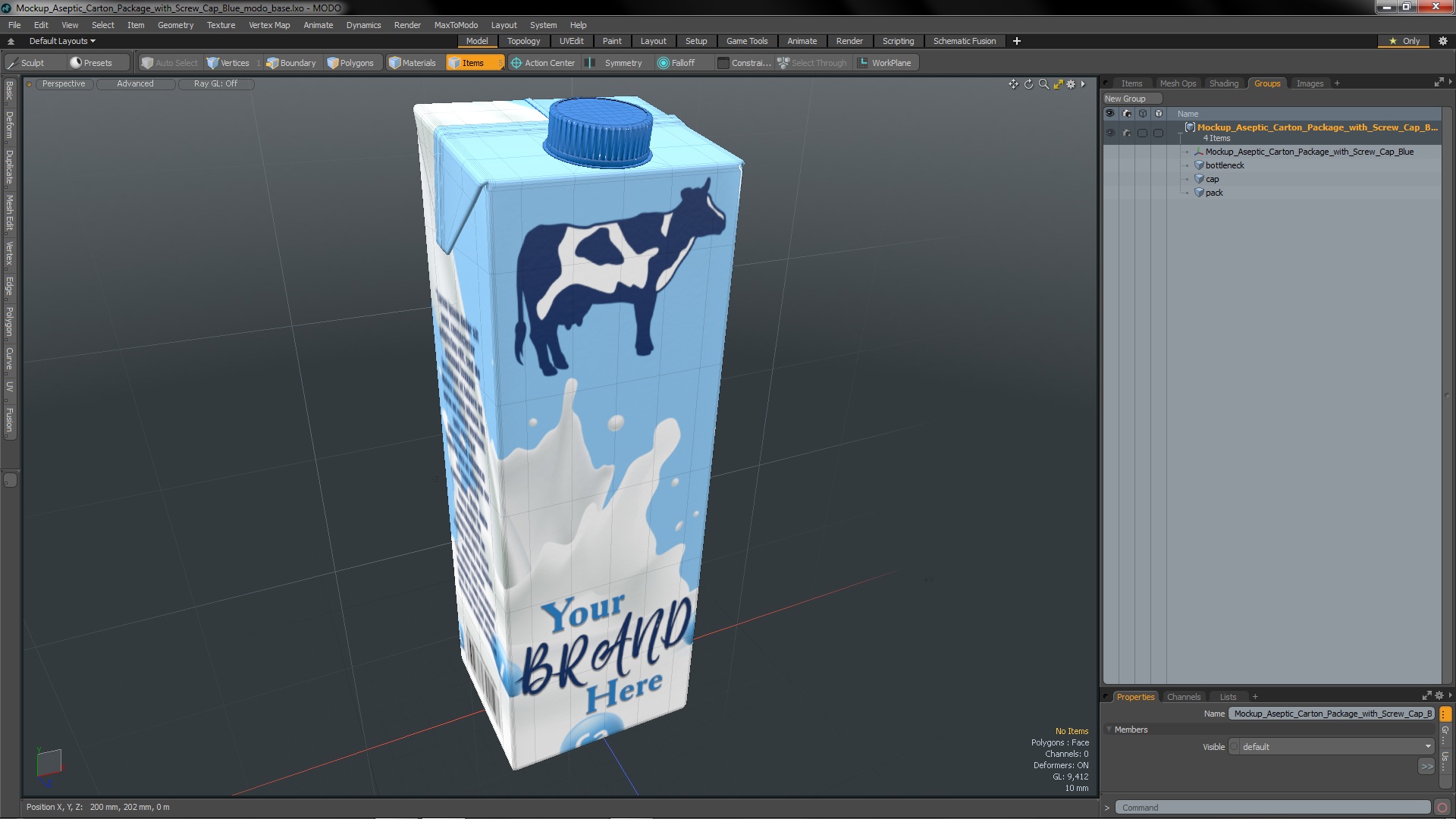 Mockup Aseptic Carton Package with Screw Cap Blue 3D model