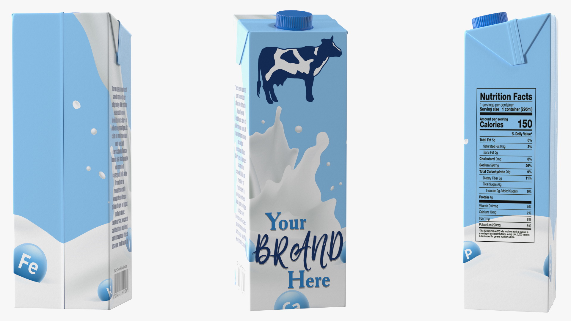 Mockup Aseptic Carton Package with Screw Cap Blue 3D model