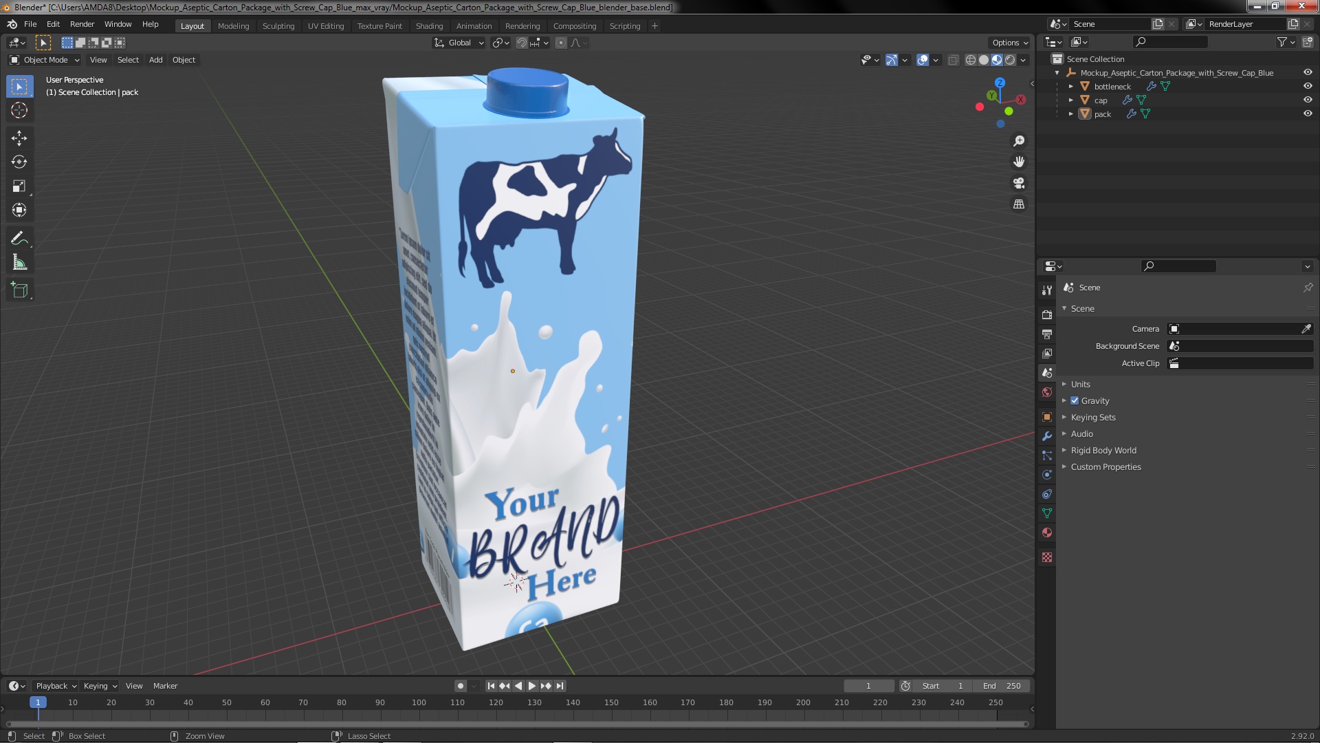 Mockup Aseptic Carton Package with Screw Cap Blue 3D model
