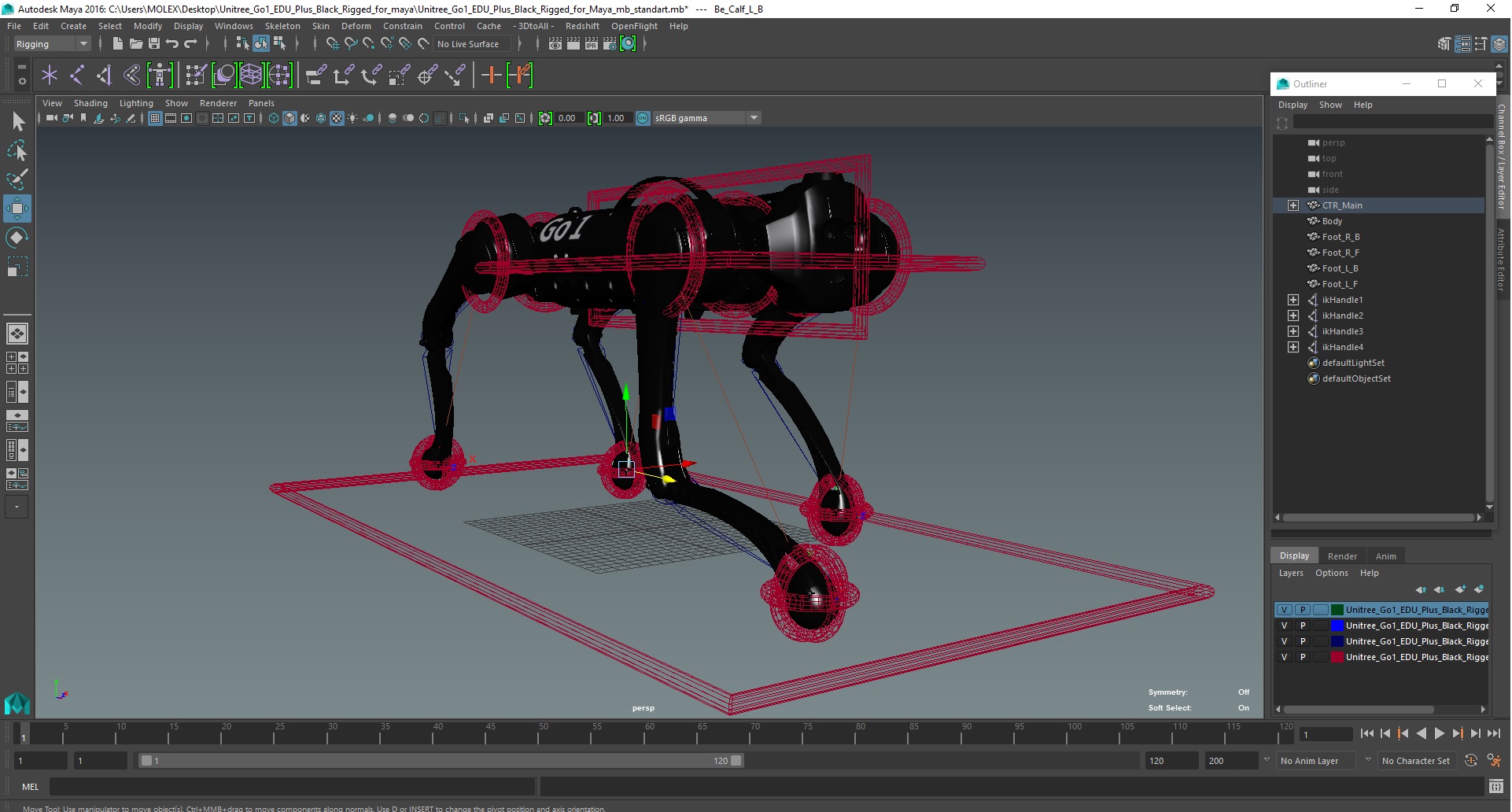 Unitree Go1 EDU Plus Black Rigged for Maya 3D