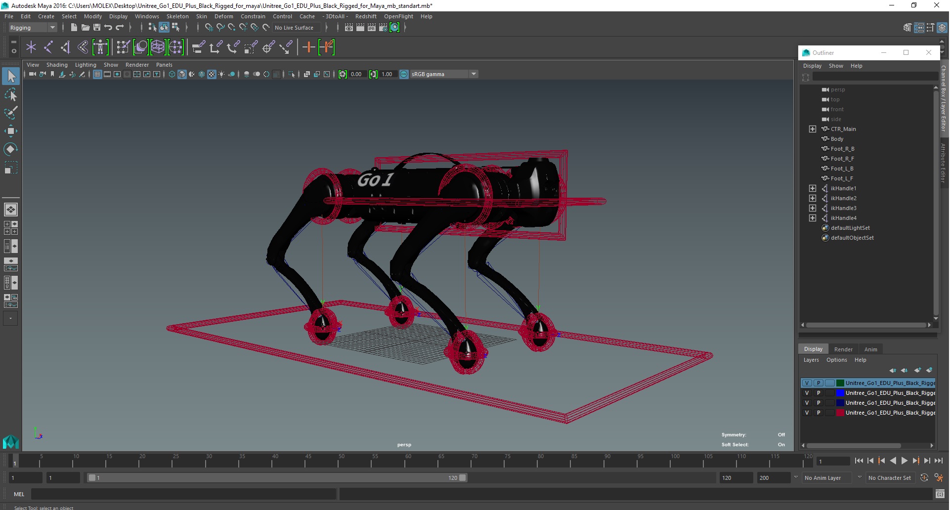 Unitree Go1 EDU Plus Black Rigged for Maya 3D
