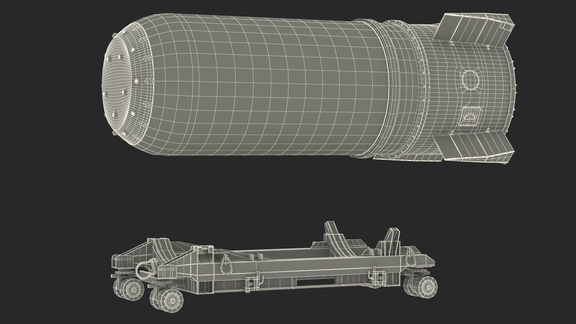 Steel B41 Nuclear Bomb with Airplane Trolley 3D model