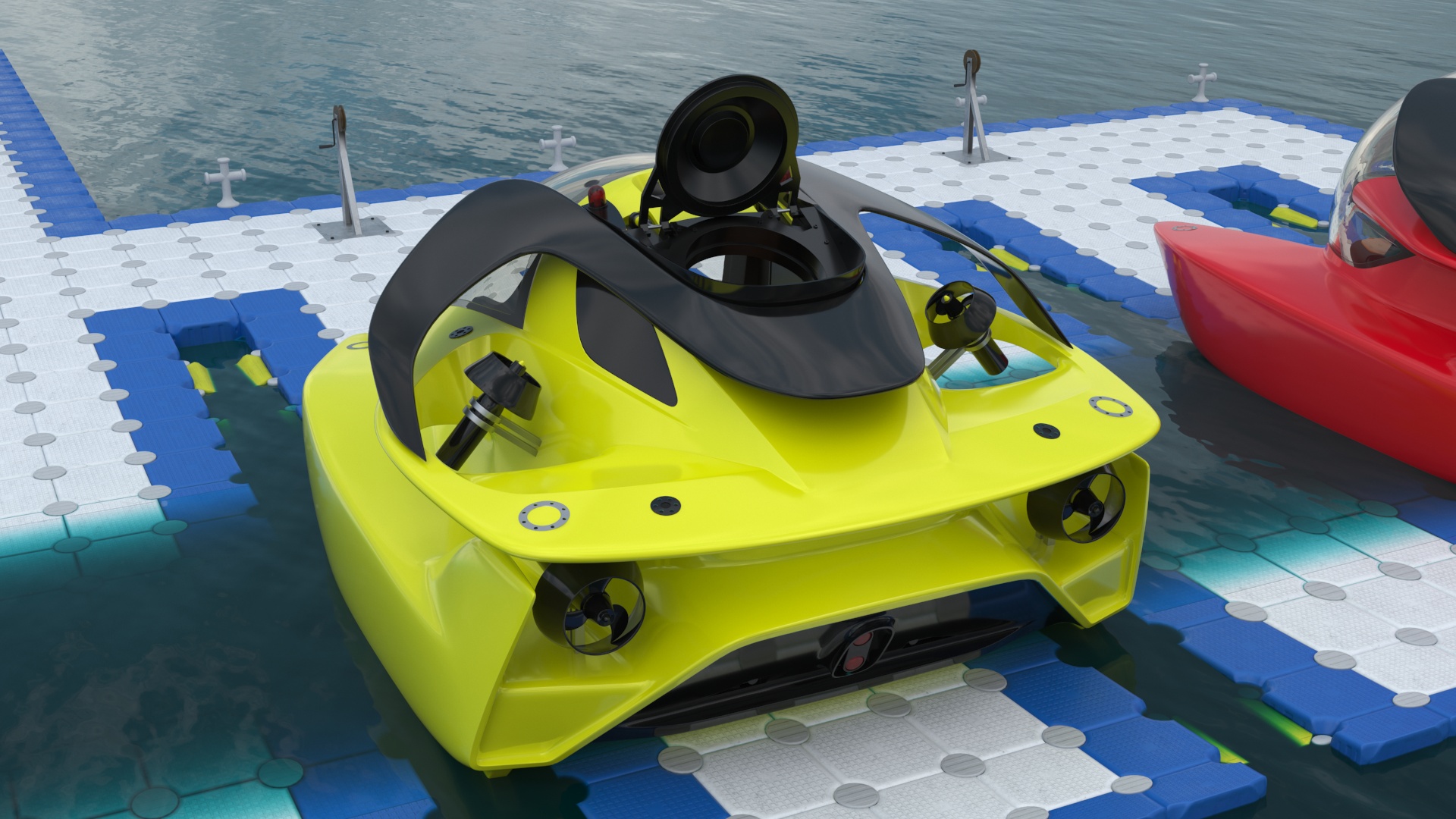 3D model Luxurious Personal Submarine Floating Pontoon Modular Rigged