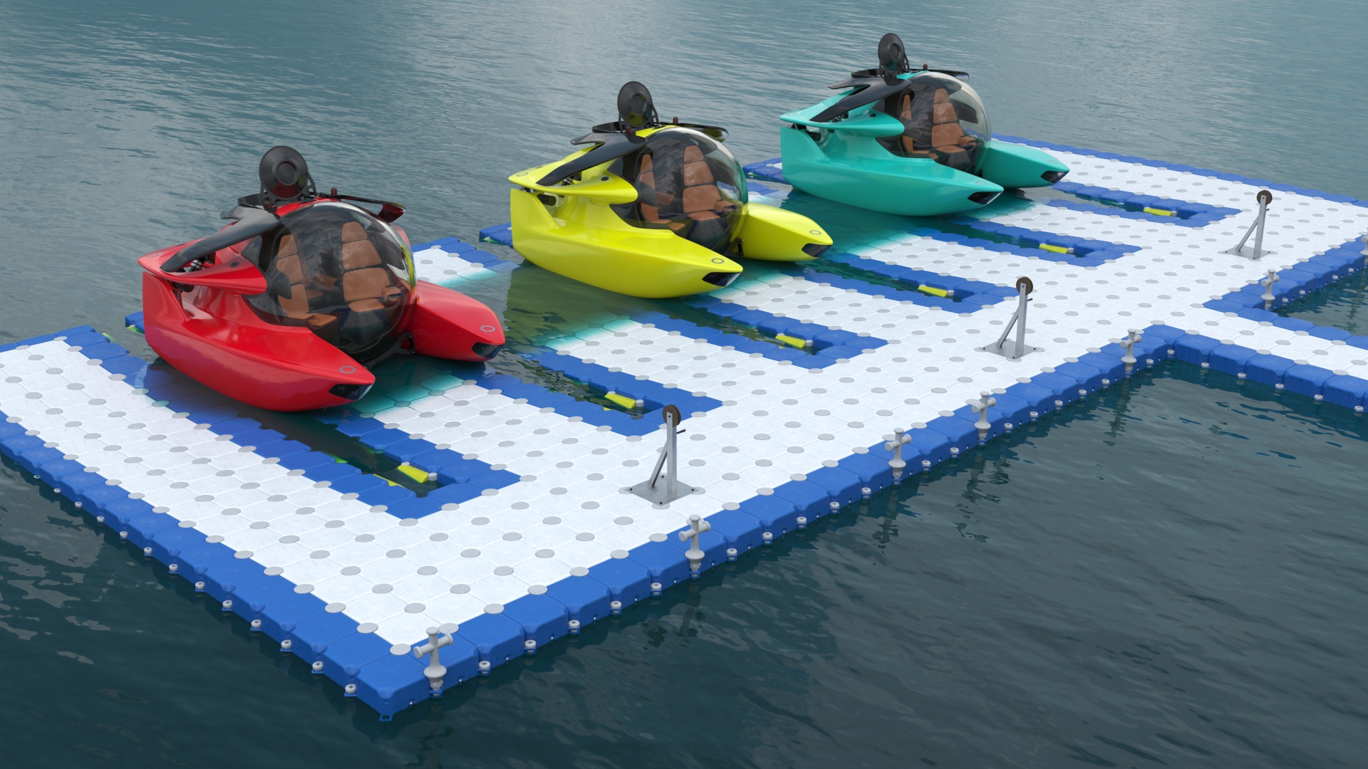 3D model Luxurious Personal Submarine Floating Pontoon Modular Rigged