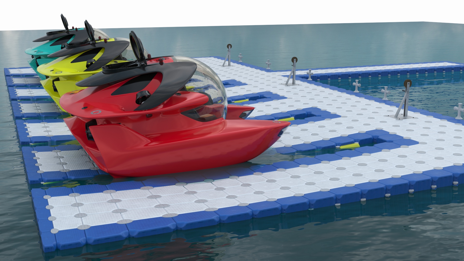 3D model Luxurious Personal Submarine Floating Pontoon Modular Rigged