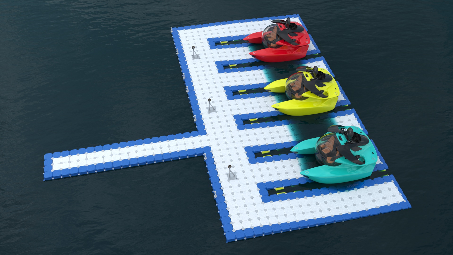 3D model Luxurious Personal Submarine Floating Pontoon Modular Rigged