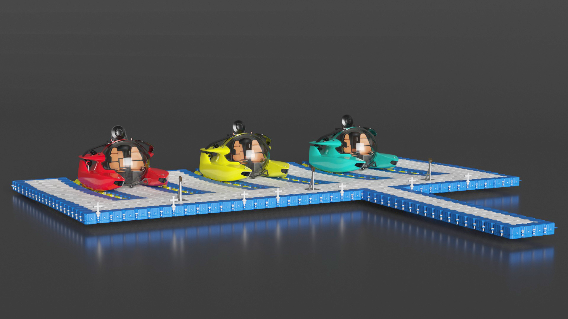 3D model Luxurious Personal Submarine Floating Pontoon Modular Rigged