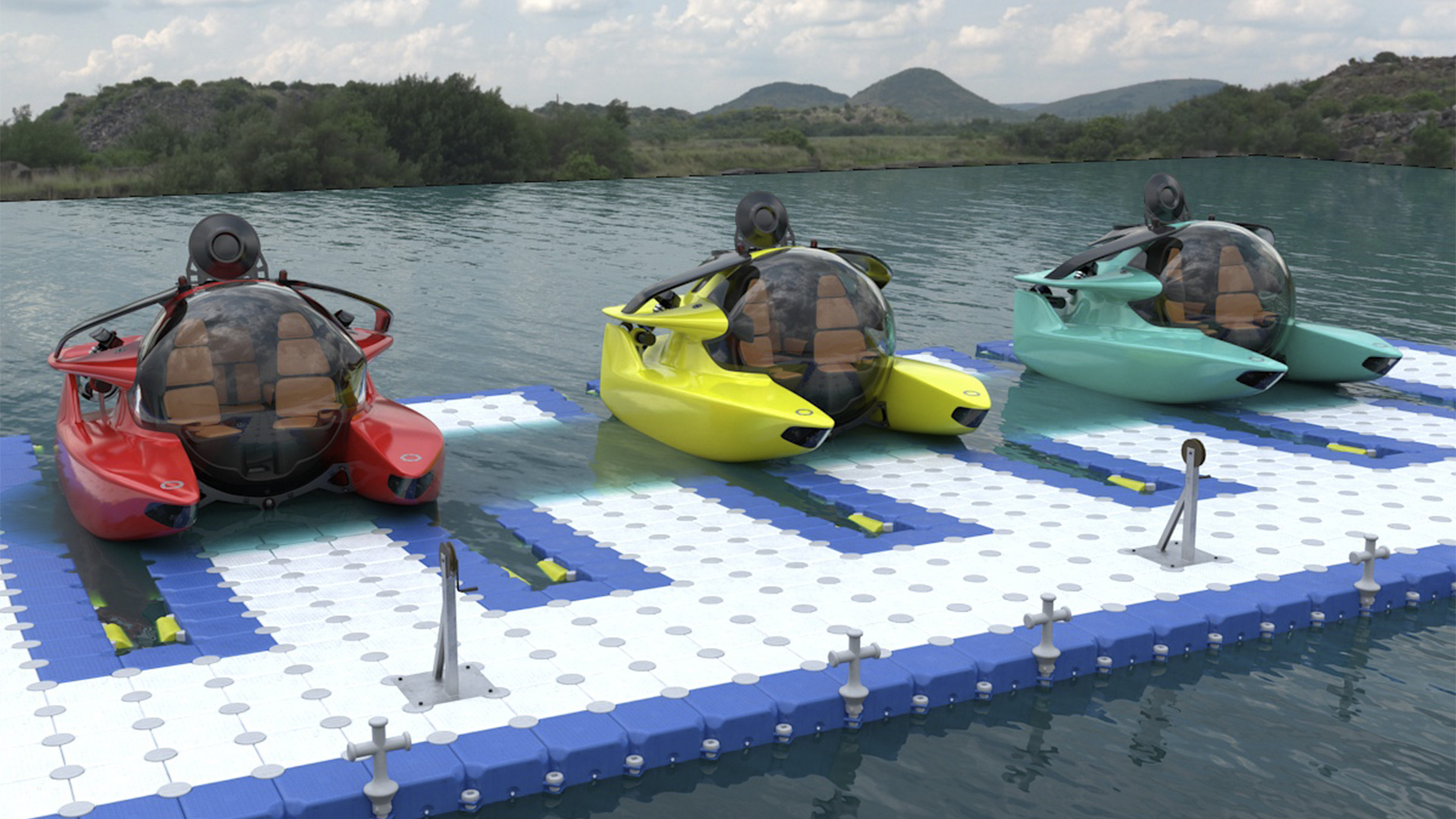 3D model Luxurious Personal Submarine Floating Pontoon Modular Rigged