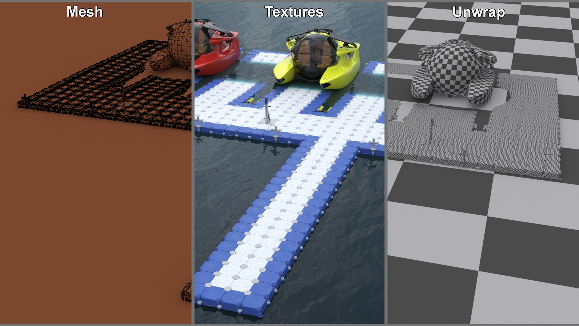 3D model Luxurious Personal Submarine Floating Pontoon Modular Rigged