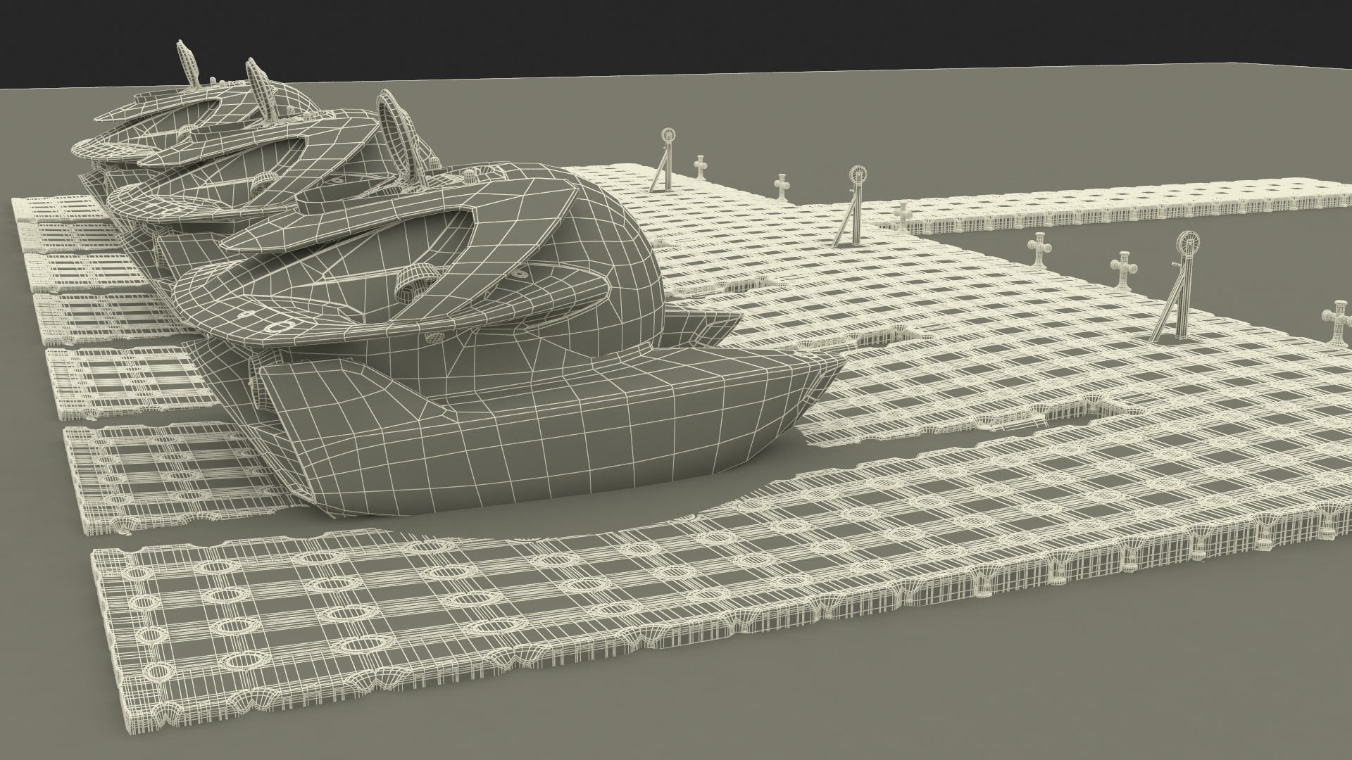 3D model Luxurious Personal Submarine Floating Pontoon Modular Rigged
