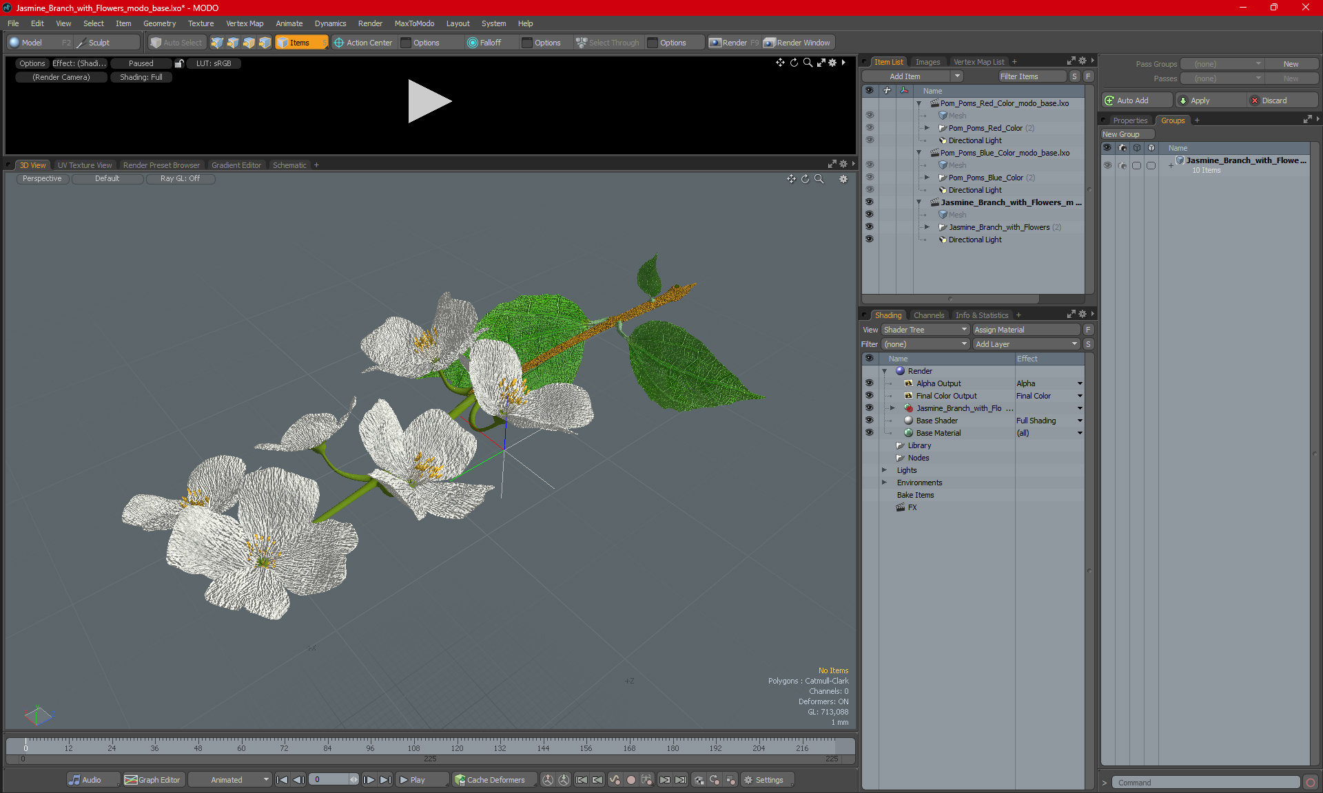 Jasmine Branch with Flowers 3D