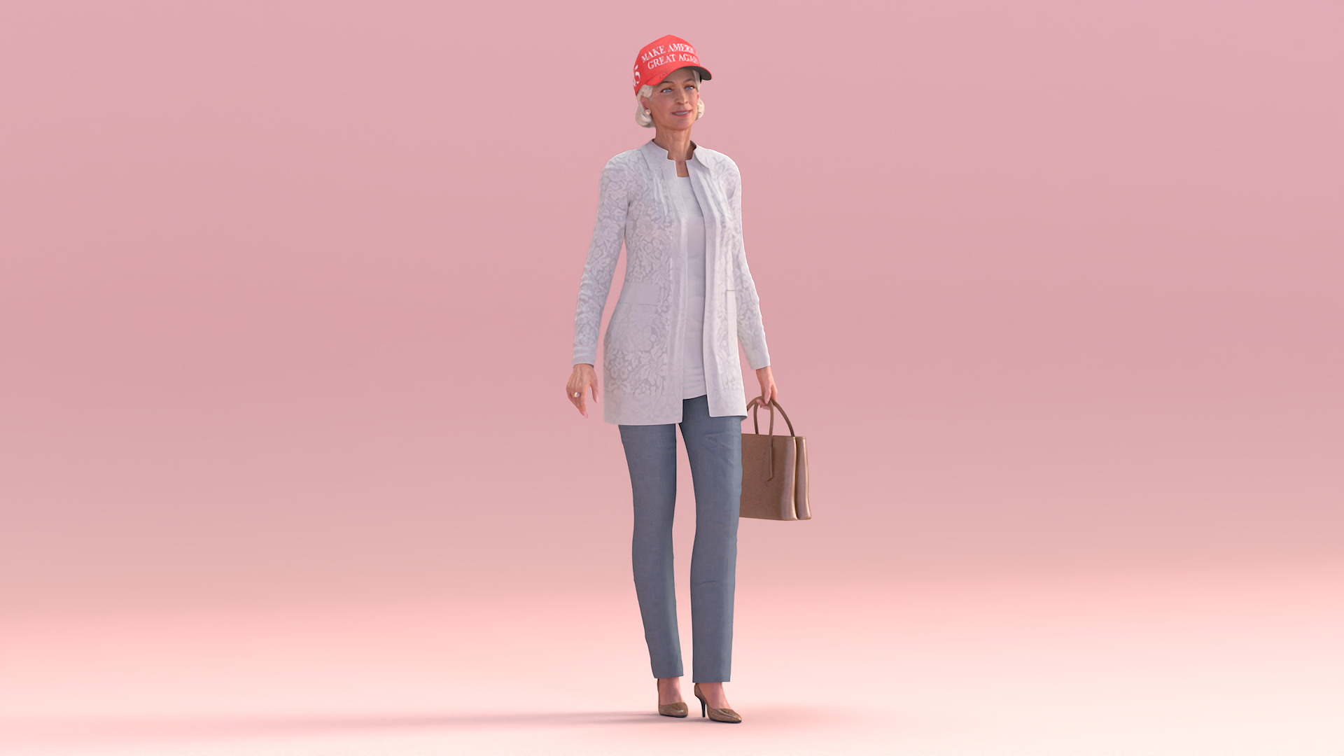 3D model Elderly Woman wearing MAGA Hat