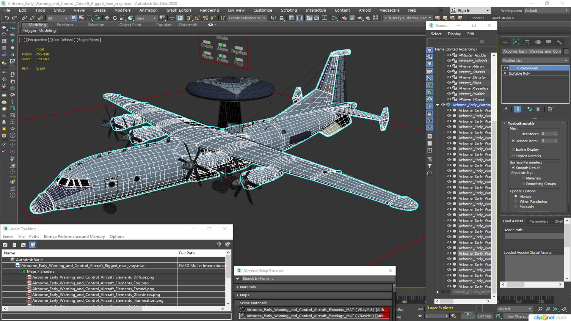 Airborne Early Warning and Control Aircraft Rigged for Maya 3D model