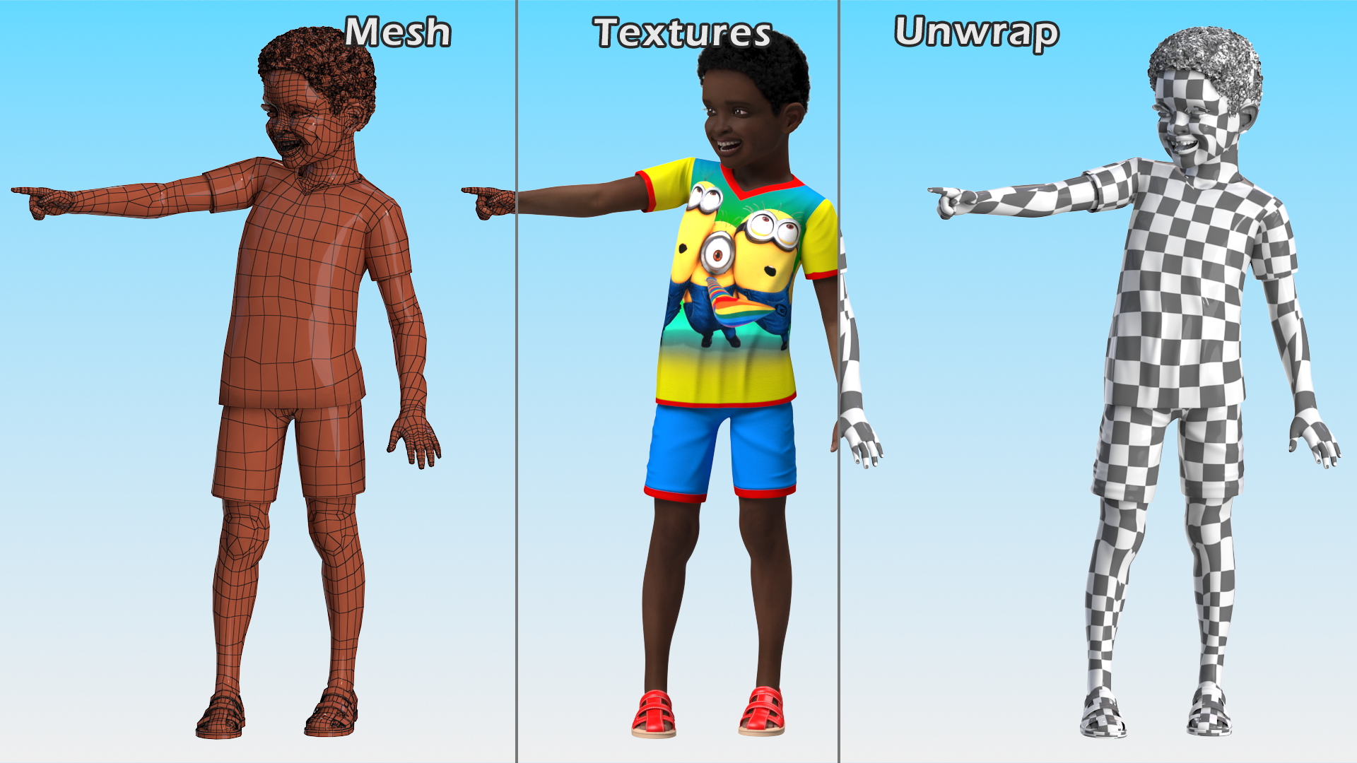 Black Child Boy laughing Pose 3D model