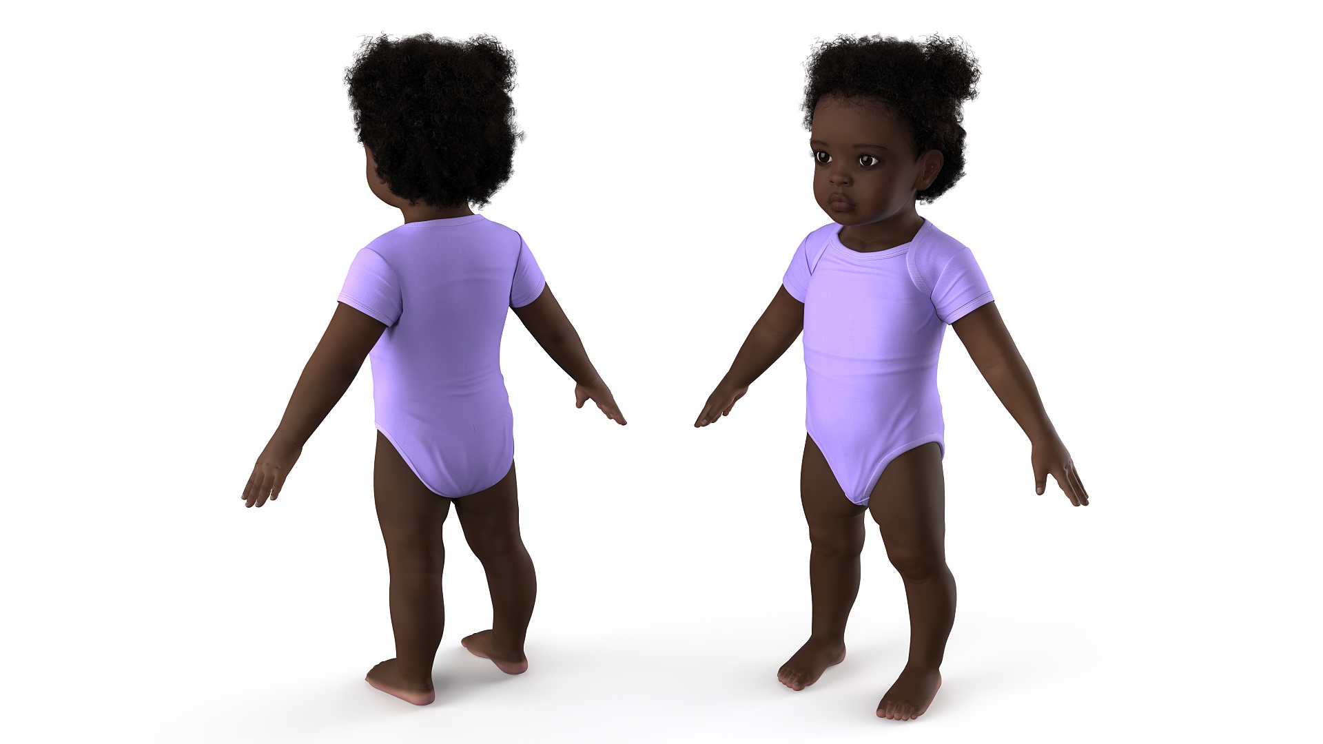 Baby Girl Dark Skin Wearing Bodysuit A-Pose Fur 3D
