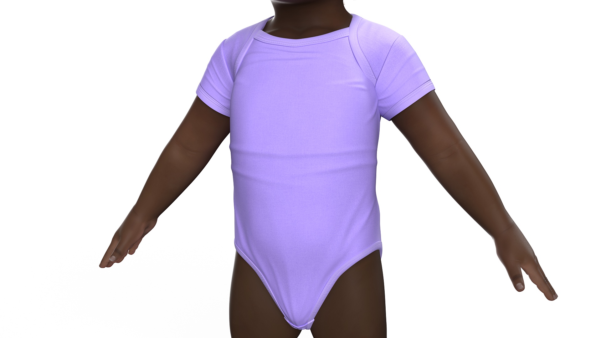 Baby Girl Dark Skin Wearing Bodysuit A-Pose Fur 3D