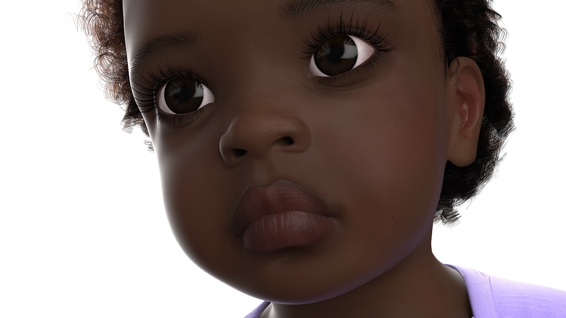Baby Girl Dark Skin Wearing Bodysuit A-Pose Fur 3D