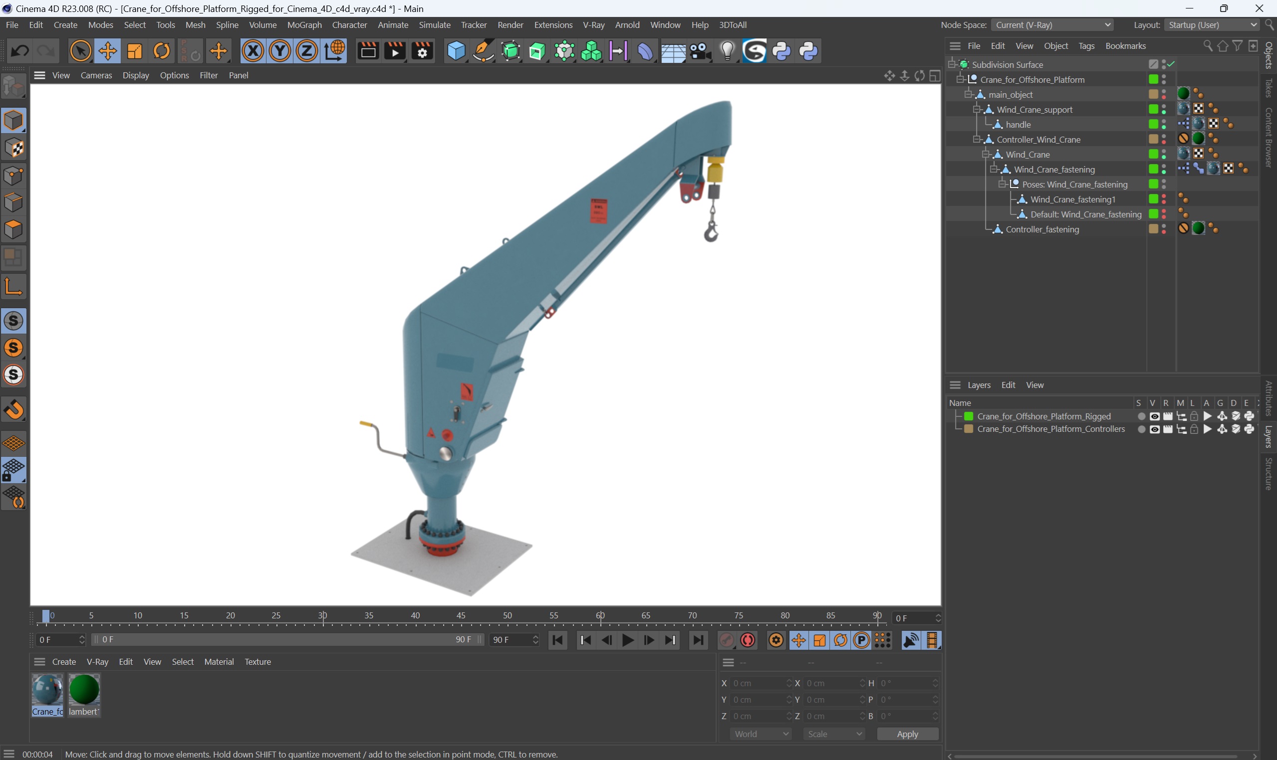 3D Crane for Offshore Platform Rigged for Cinema 4D model