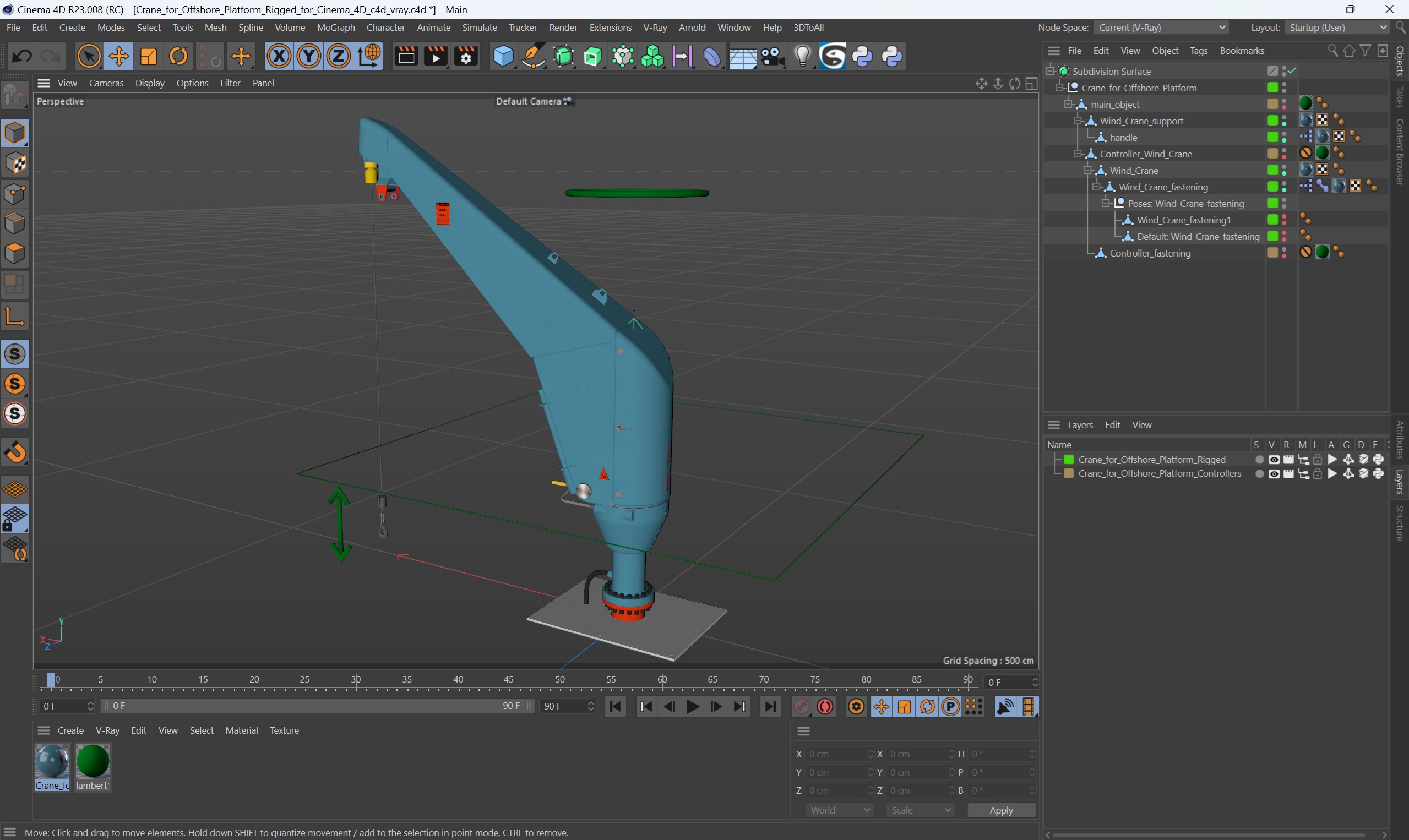 3D Crane for Offshore Platform Rigged for Cinema 4D model