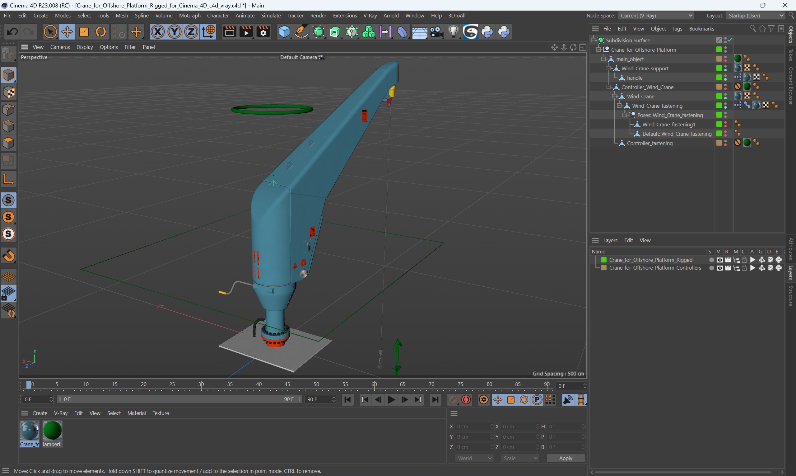 3D Crane for Offshore Platform Rigged for Cinema 4D model