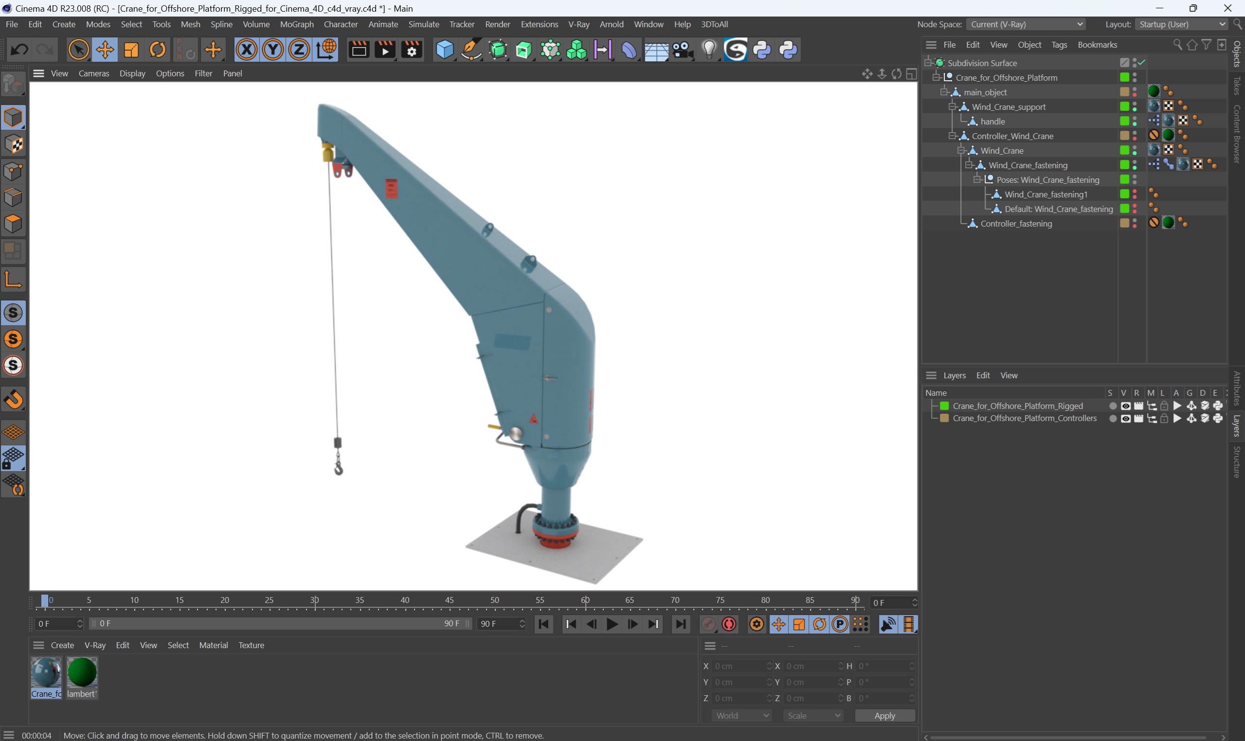 3D Crane for Offshore Platform Rigged for Cinema 4D model