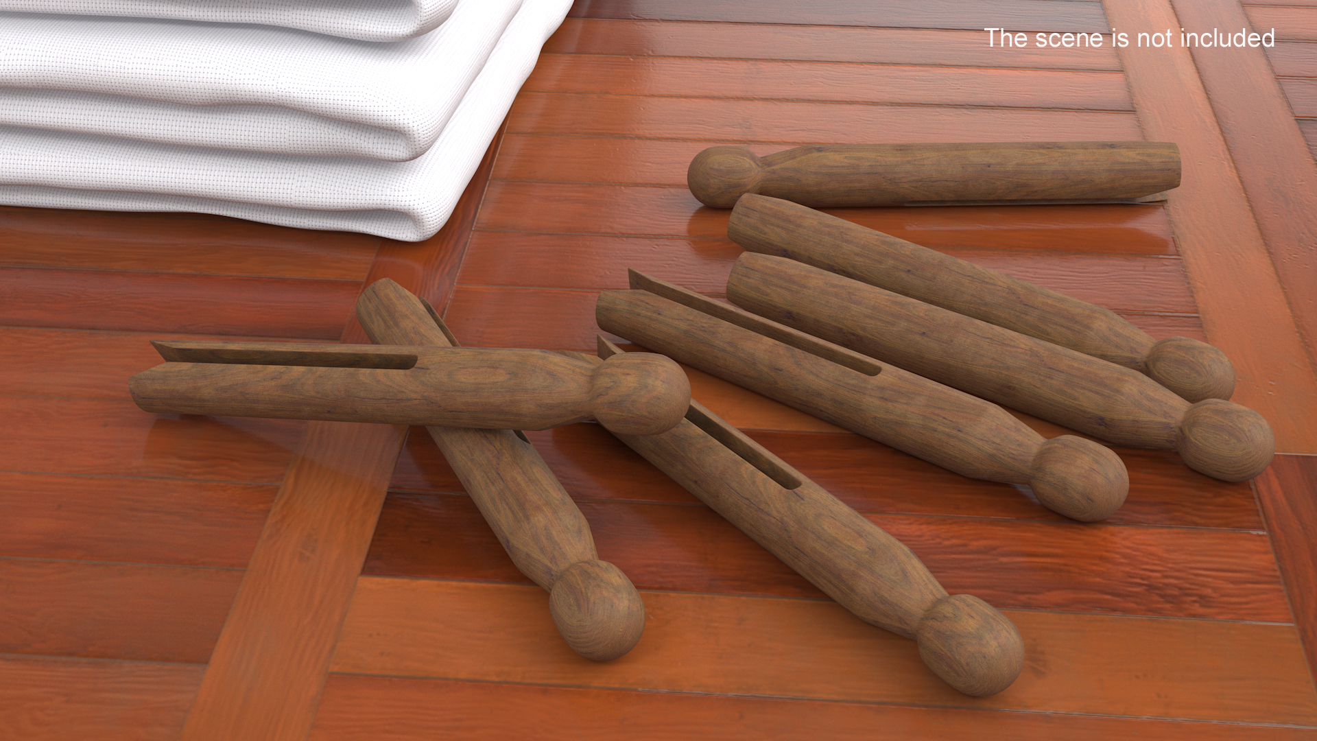 Vintage Inspired Round Clothespins Dark Wood 3D model